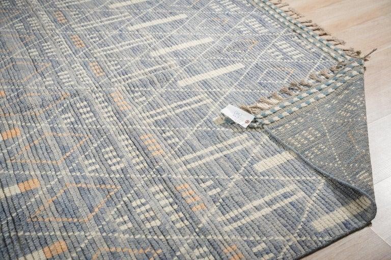 New Modern Contemporary Light Blue Hand-Knotted Wool Pile Geometric Tribal Moroccan Berber Diamond D - 2