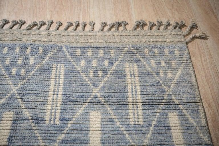 New Modern Contemporary Light Blue Hand-Knotted Wool Pile Geometric Tribal Moroccan Berber Diamond D - 3