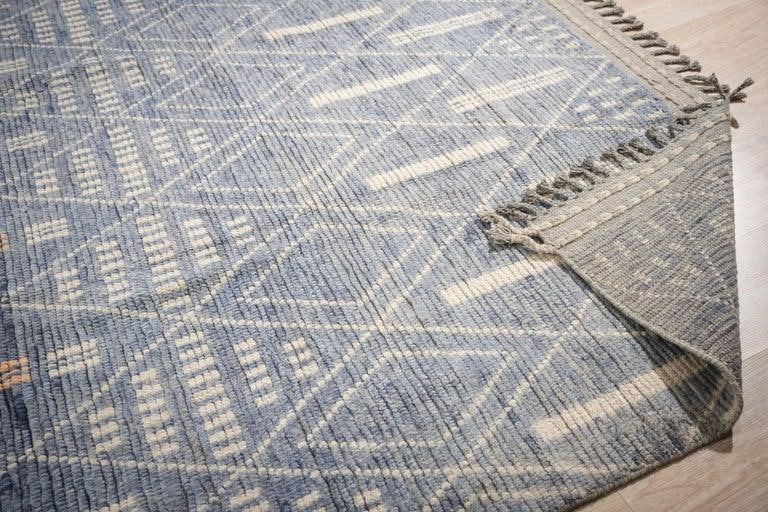 New Modern Contemporary Light Blue Hand-Knotted Wool Pile Geometric Tribal Moroccan Berber Diamond D - 4