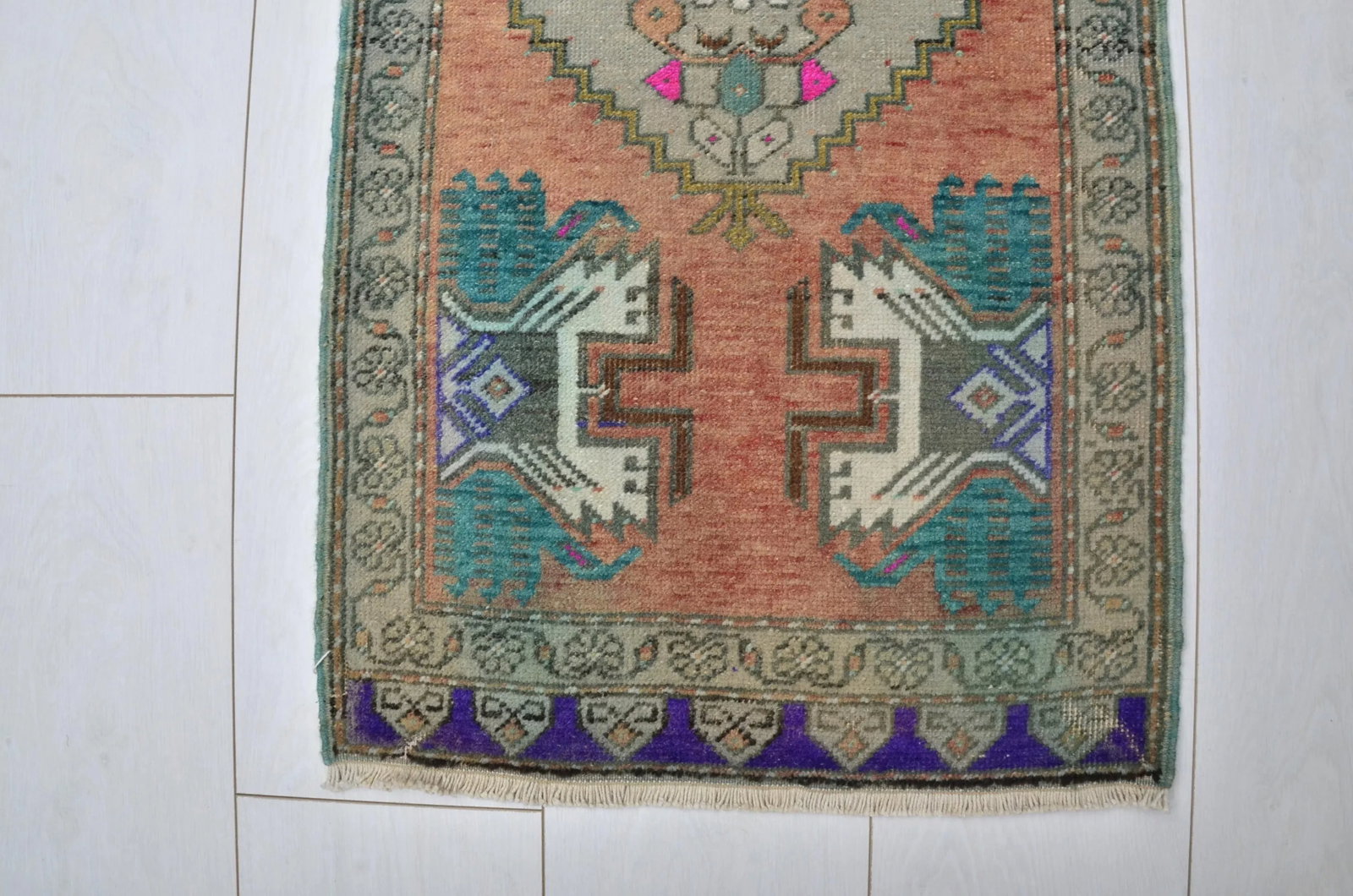 Orange & Teal Color Turkish Tribal Rug - 3
