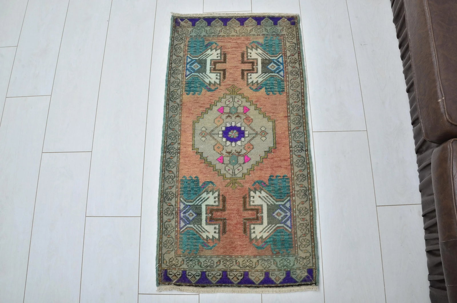 Orange & Teal Color Turkish Tribal Rug - 6