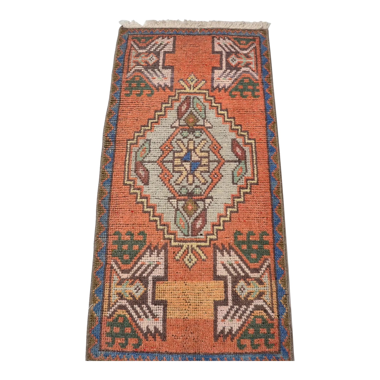 Moroccon Oushak Vintage Rug: 1960s Handmade wool and cotton rug in Turkish Anatolian Small Rug, Vintage Doormat Rug, Turkish Antique Decorative Rug, Handmade wool Rug . One Of Kind traditional Rug with perfect design and colors