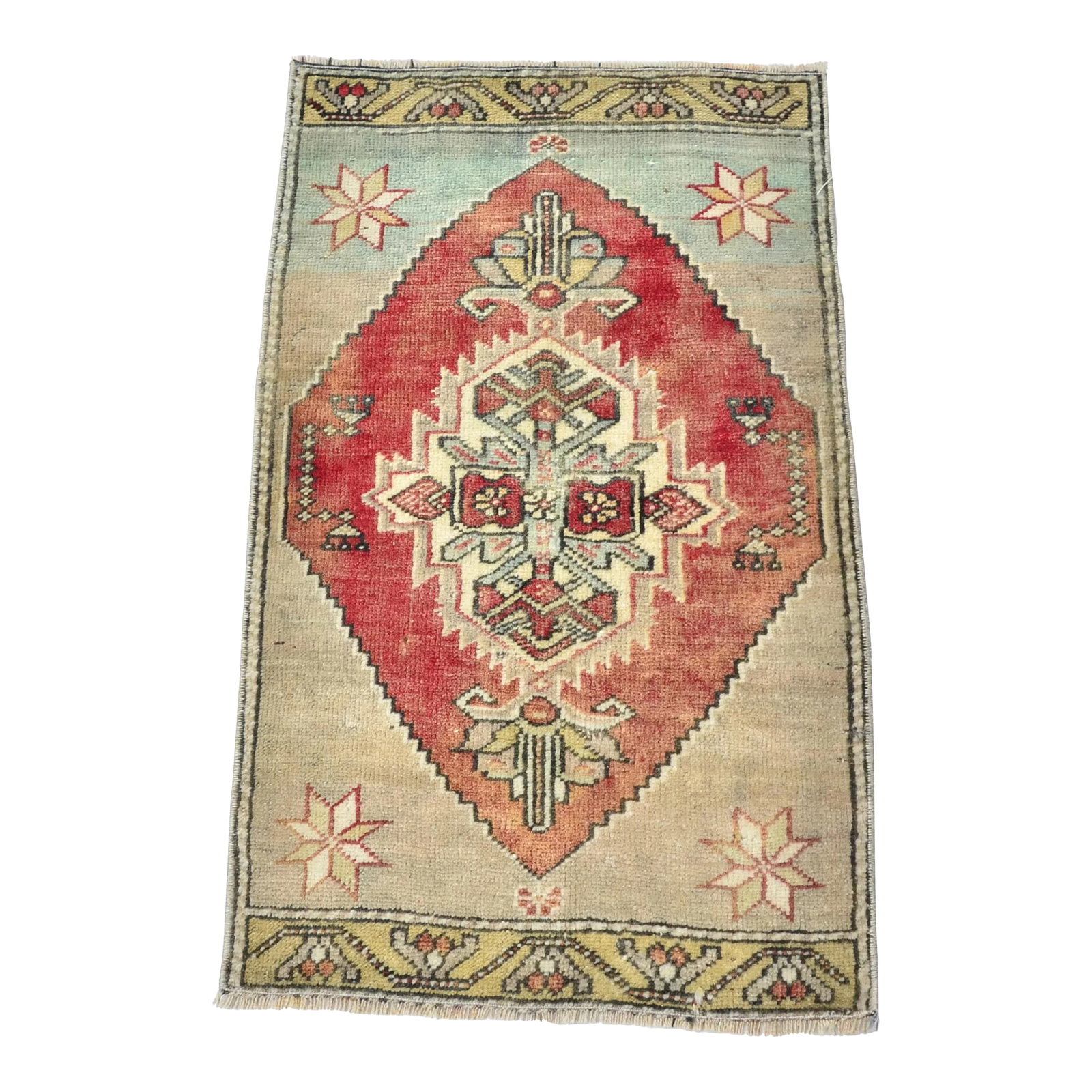 1960s Oushak Nomadic Handmade Small Rug: 1960s Handmade wool and cotton rug in Turkish Anatolian Small Rug, Vintage Doormat Rug, Turkish Vintage Decorative Rug, Handmade wool Rug. One Of Kind traditional Rug with perfect design and colors. C