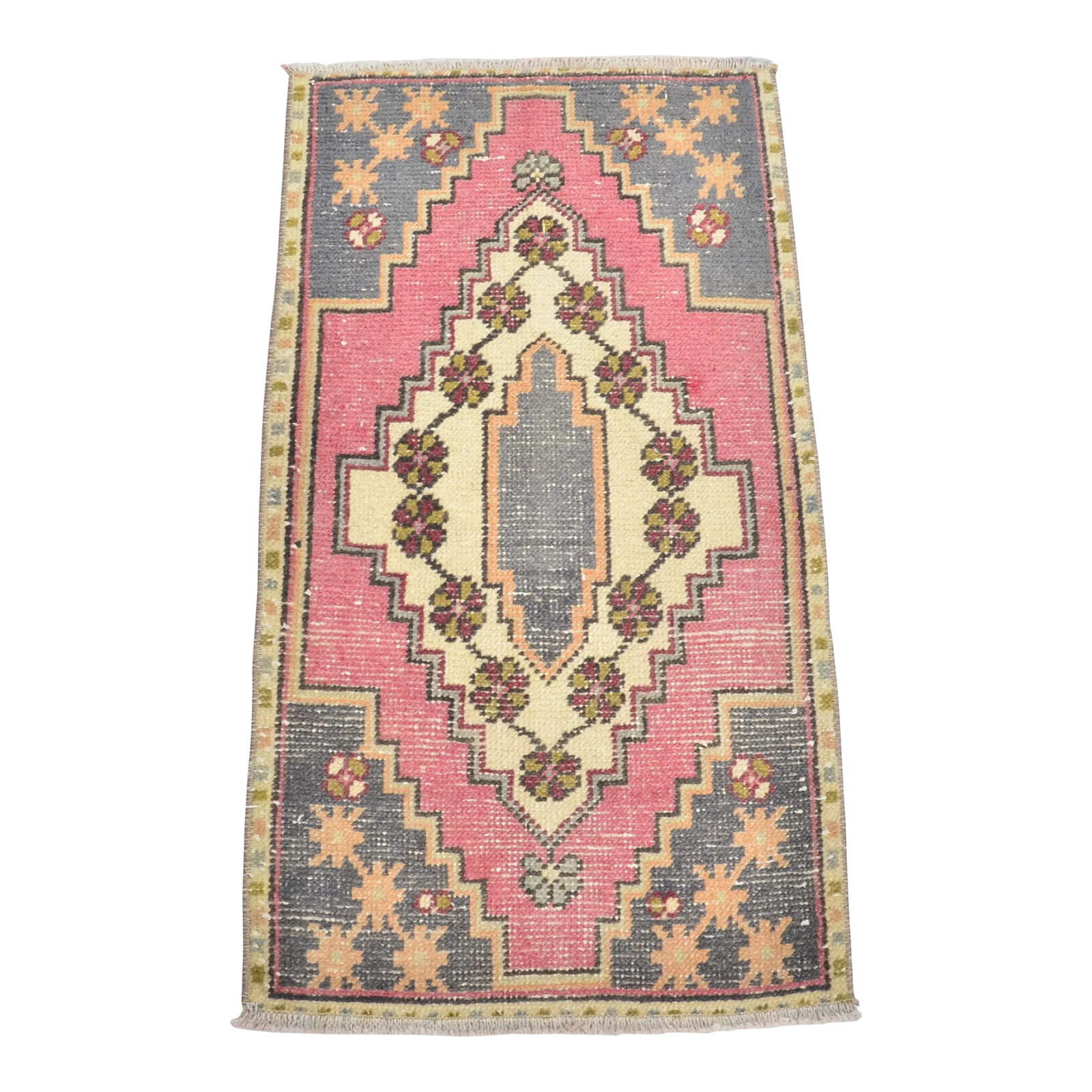 1960s Turkish Anatolian Small Rug: 1960s Handmade wool and cotton rug in Turkish Anatolian Small Rug, Vintage Doormat Rug, Turkish Decorative Rug, Handmade wool Rug. One Of Kind traditional Rug with perfect design and colors.