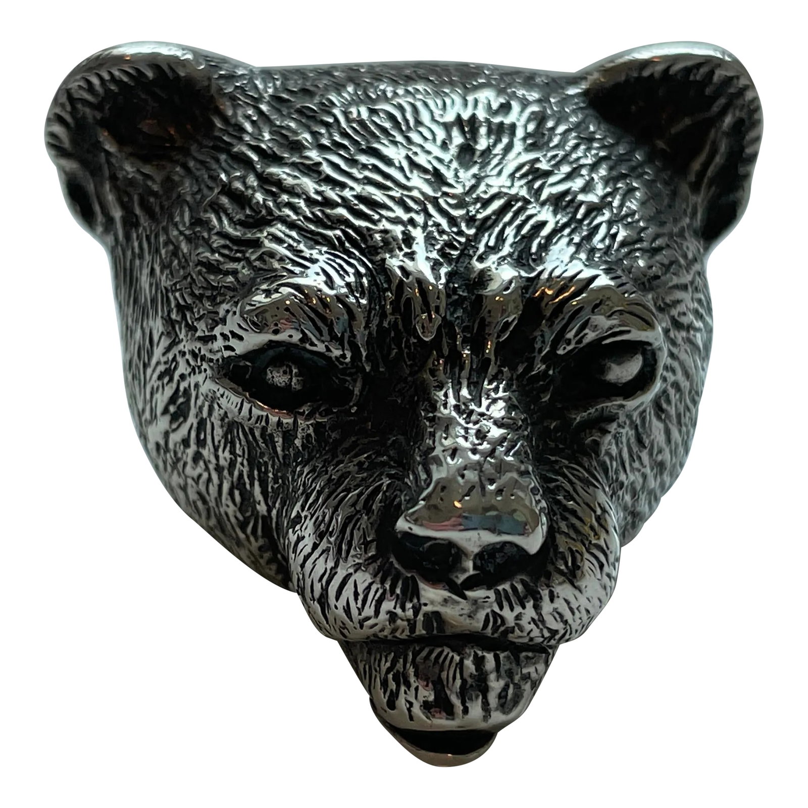 1940s Sterling Silver Panther Match Safe: Finely detailed sterling silver match safe in form of panther. Really finely executed with intricate chasing. the neck is hinged to reveal a compartment to hold matches, etc. Stamped 925 with