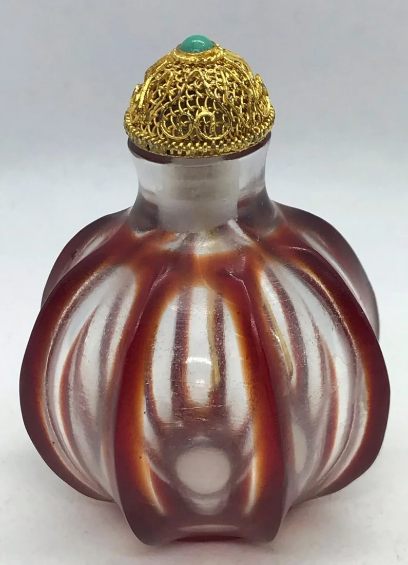 Vintage Early 20th Century Red Beijing Glass Bottle - 3