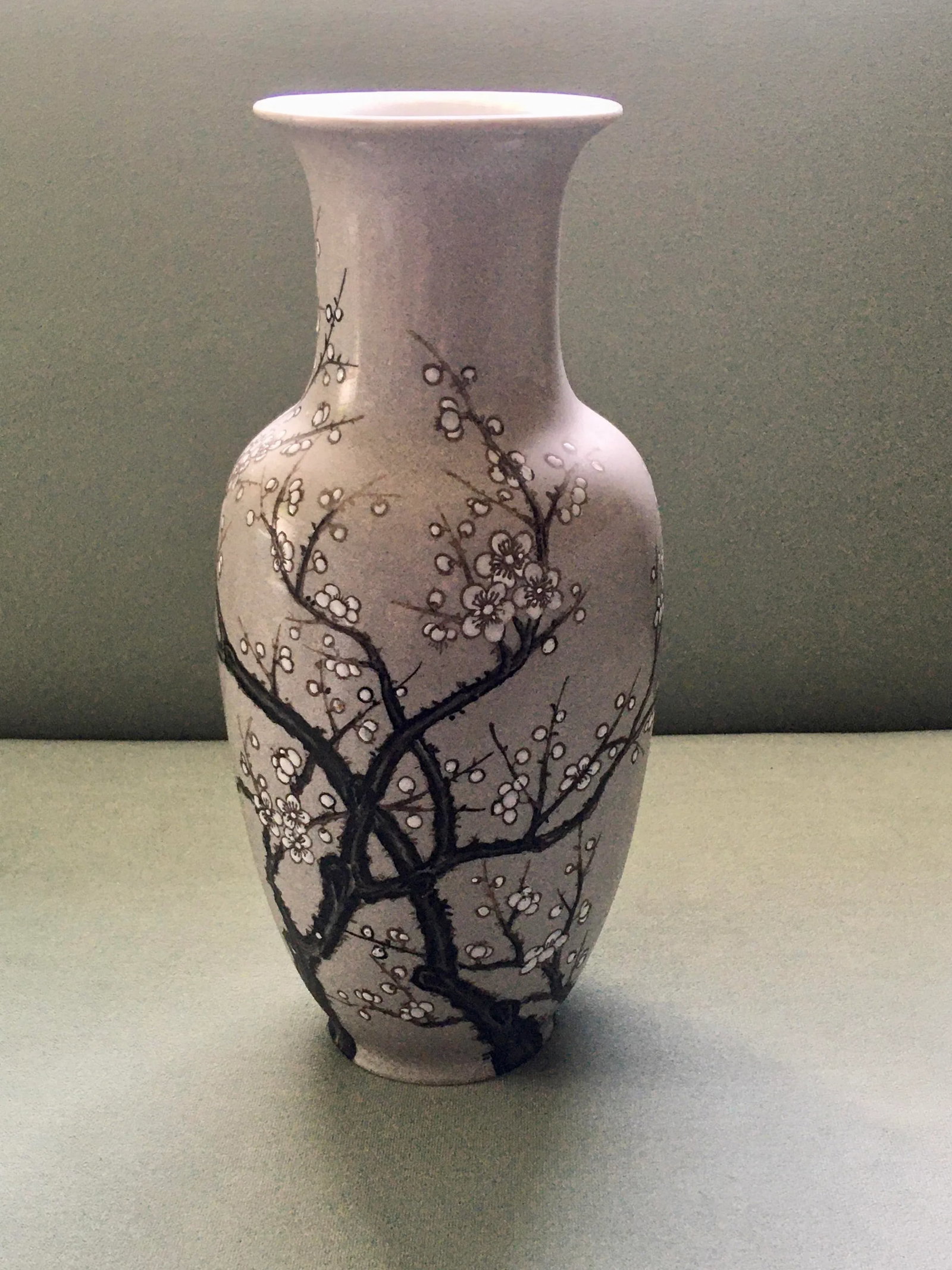 Vintage Mid 20th Century Nora Fenton Gray Cherry Blossom Ceramic Vase - 12