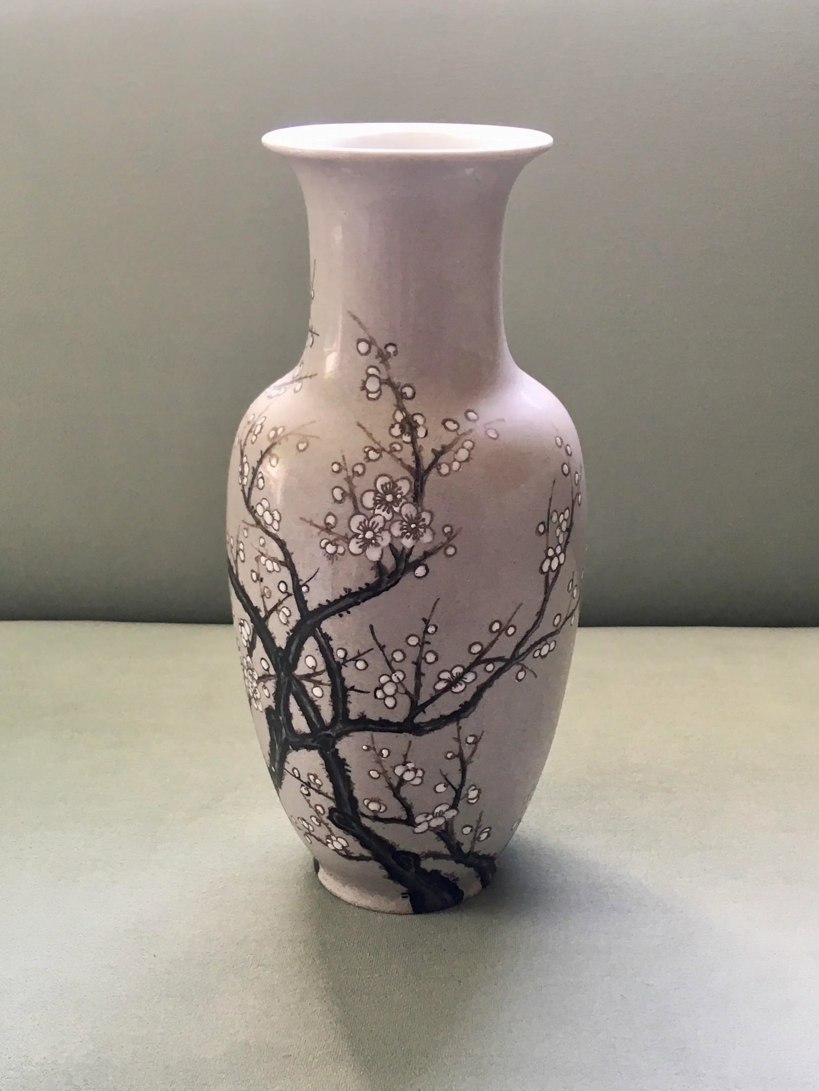 Vintage Mid 20th Century Nora Fenton Gray Cherry Blossom Ceramic Vase - 13