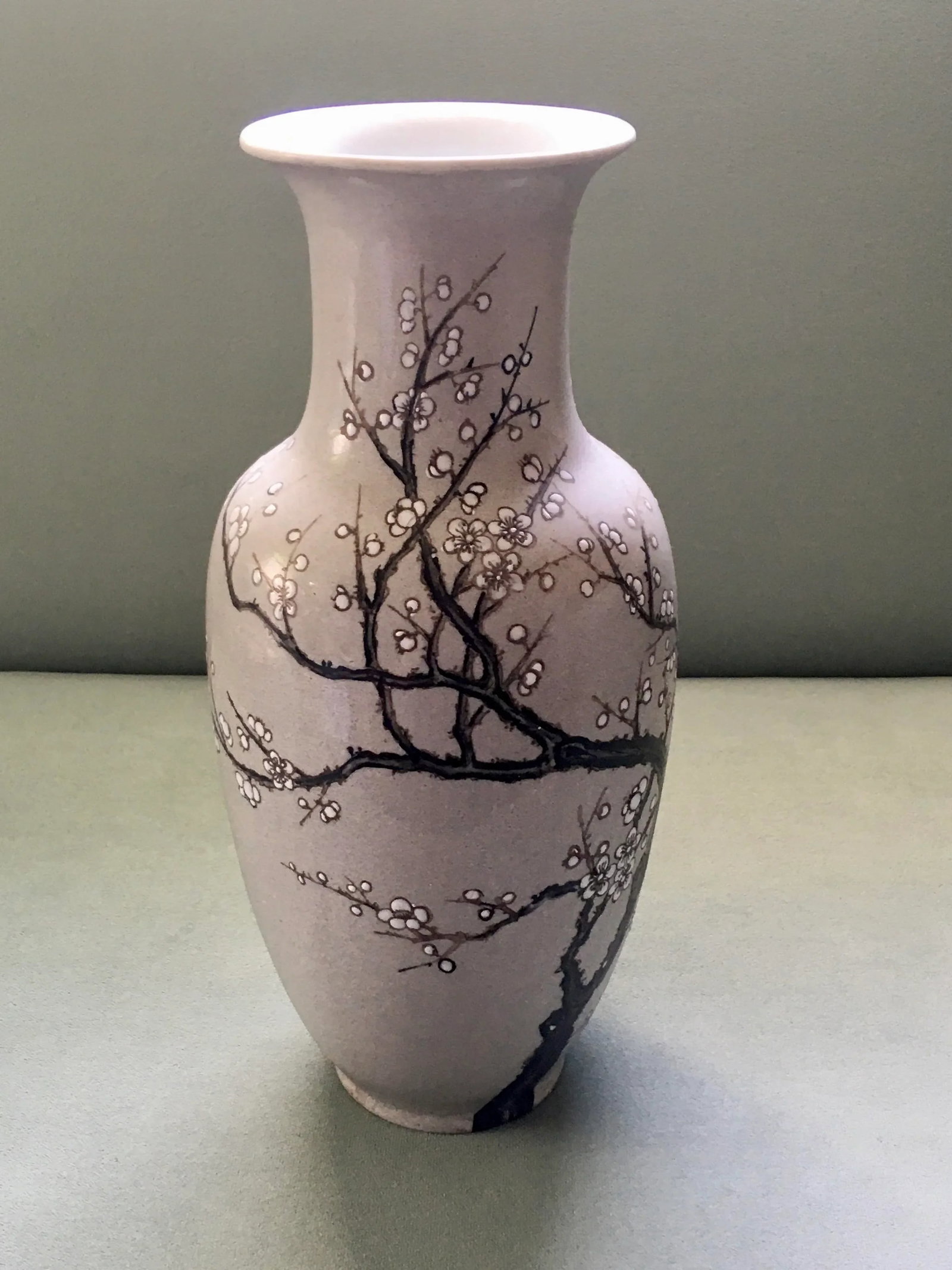 Vintage Mid 20th Century Nora Fenton Gray Cherry Blossom Ceramic Vase - 2