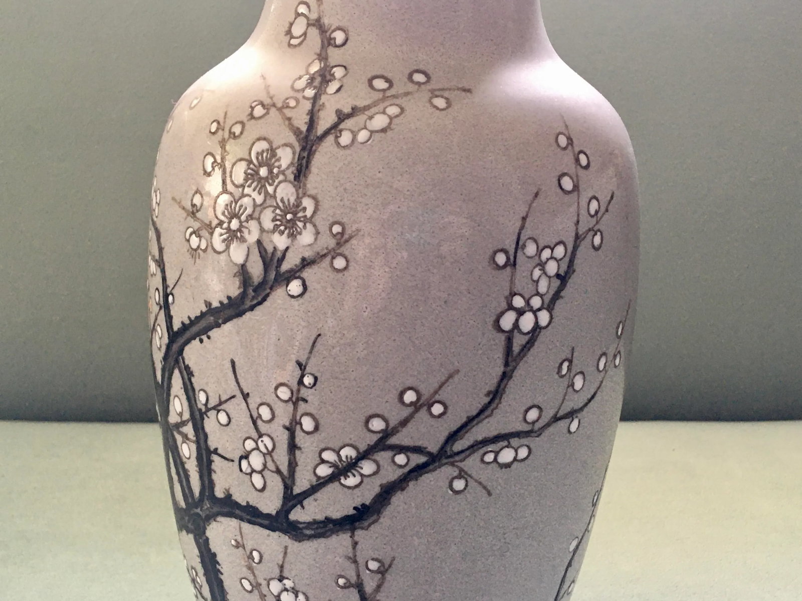 Vintage Mid 20th Century Nora Fenton Gray Cherry Blossom Ceramic Vase - 5
