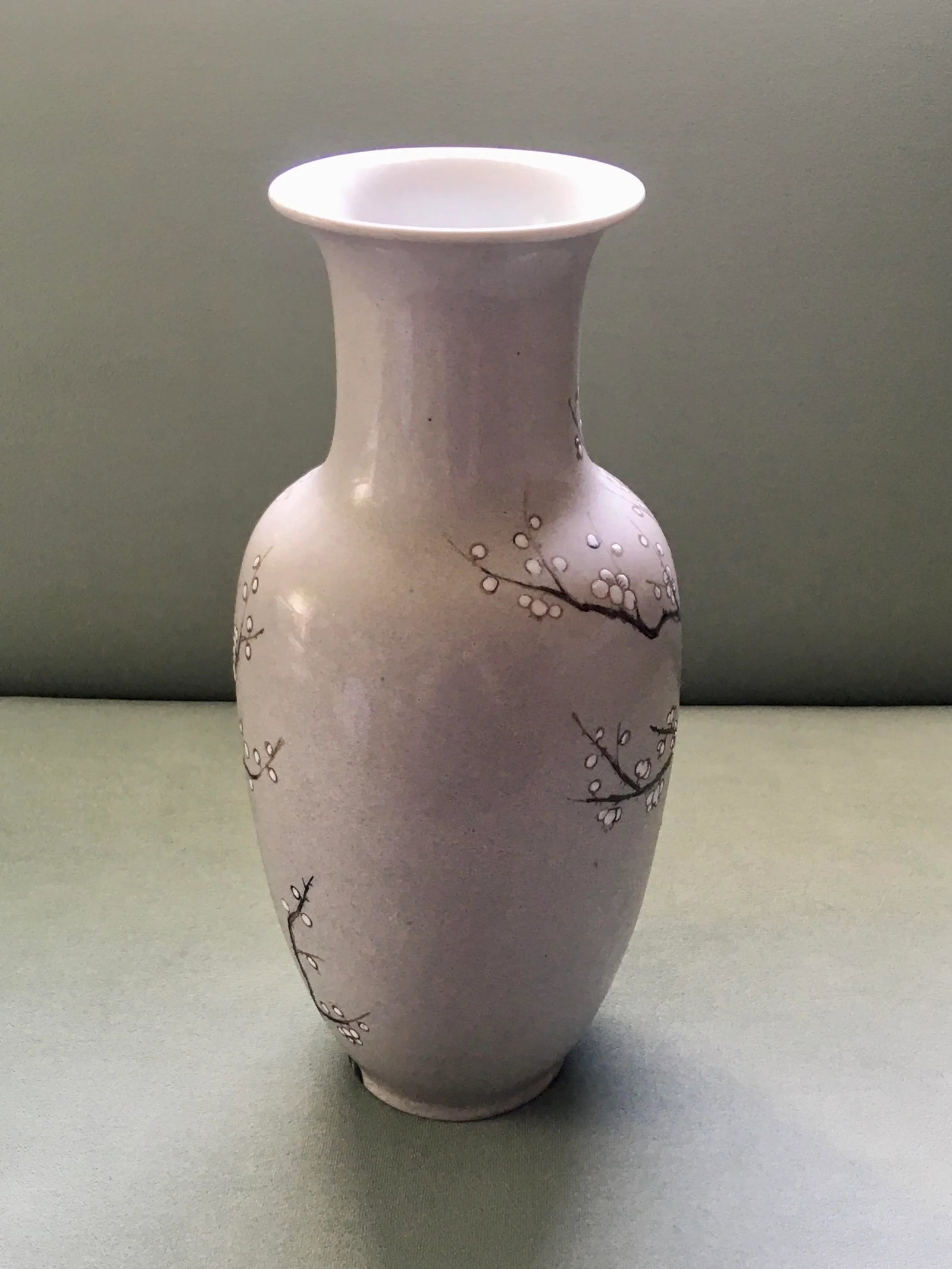 Vintage Mid 20th Century Nora Fenton Gray Cherry Blossom Ceramic Vase - 6
