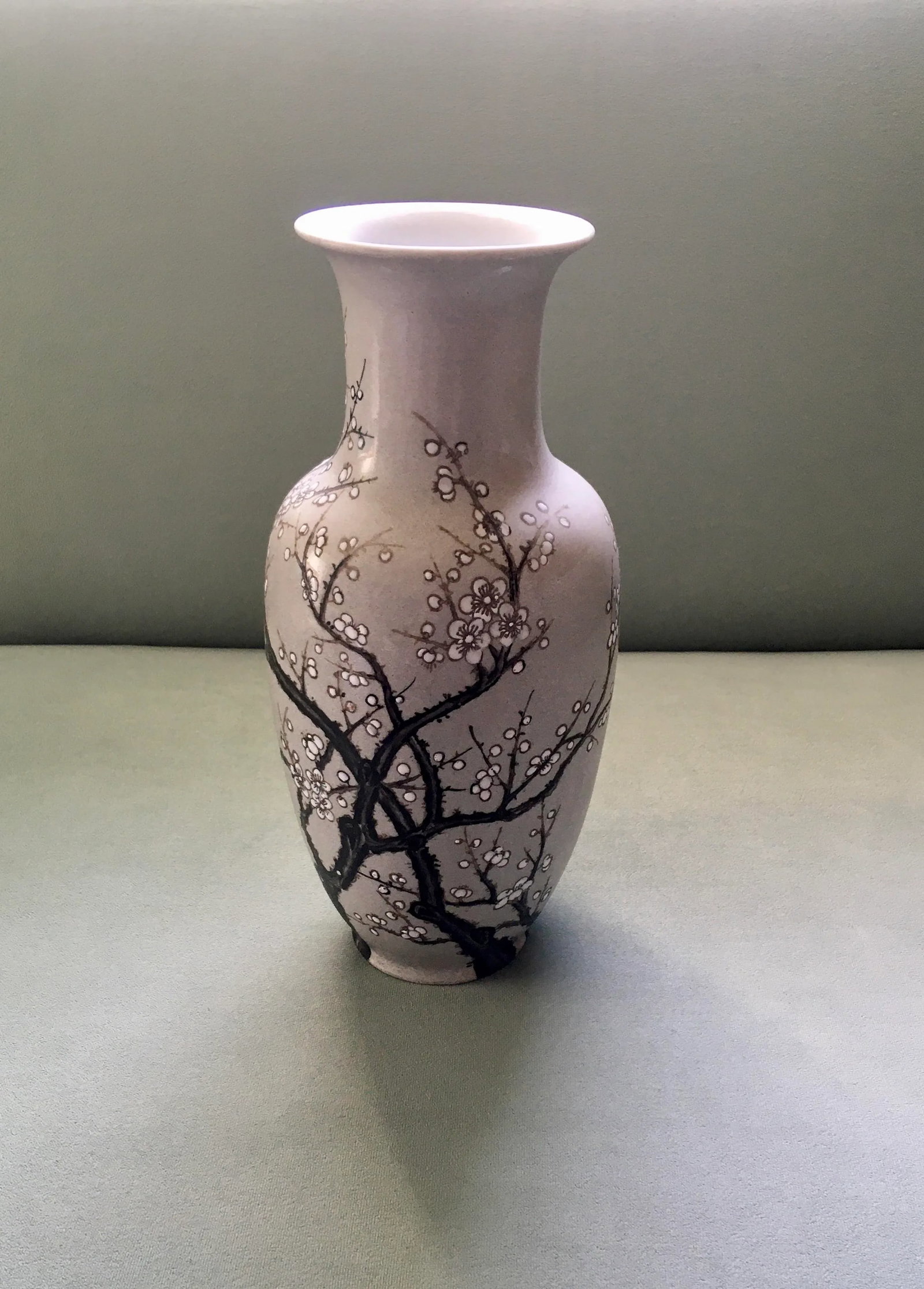 Vintage Mid 20th Century Nora Fenton Gray Cherry Blossom Ceramic Vase - 7