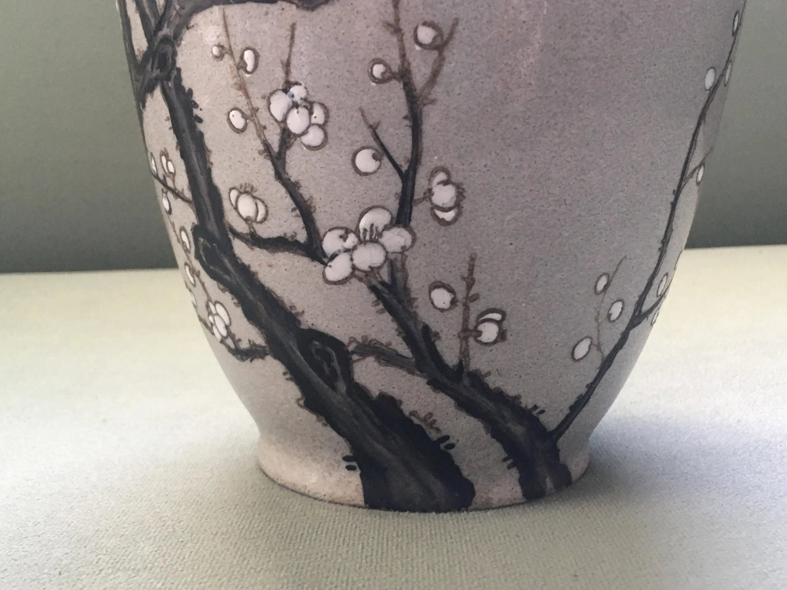 Vintage Mid 20th Century Nora Fenton Gray Cherry Blossom Ceramic Vase - 8