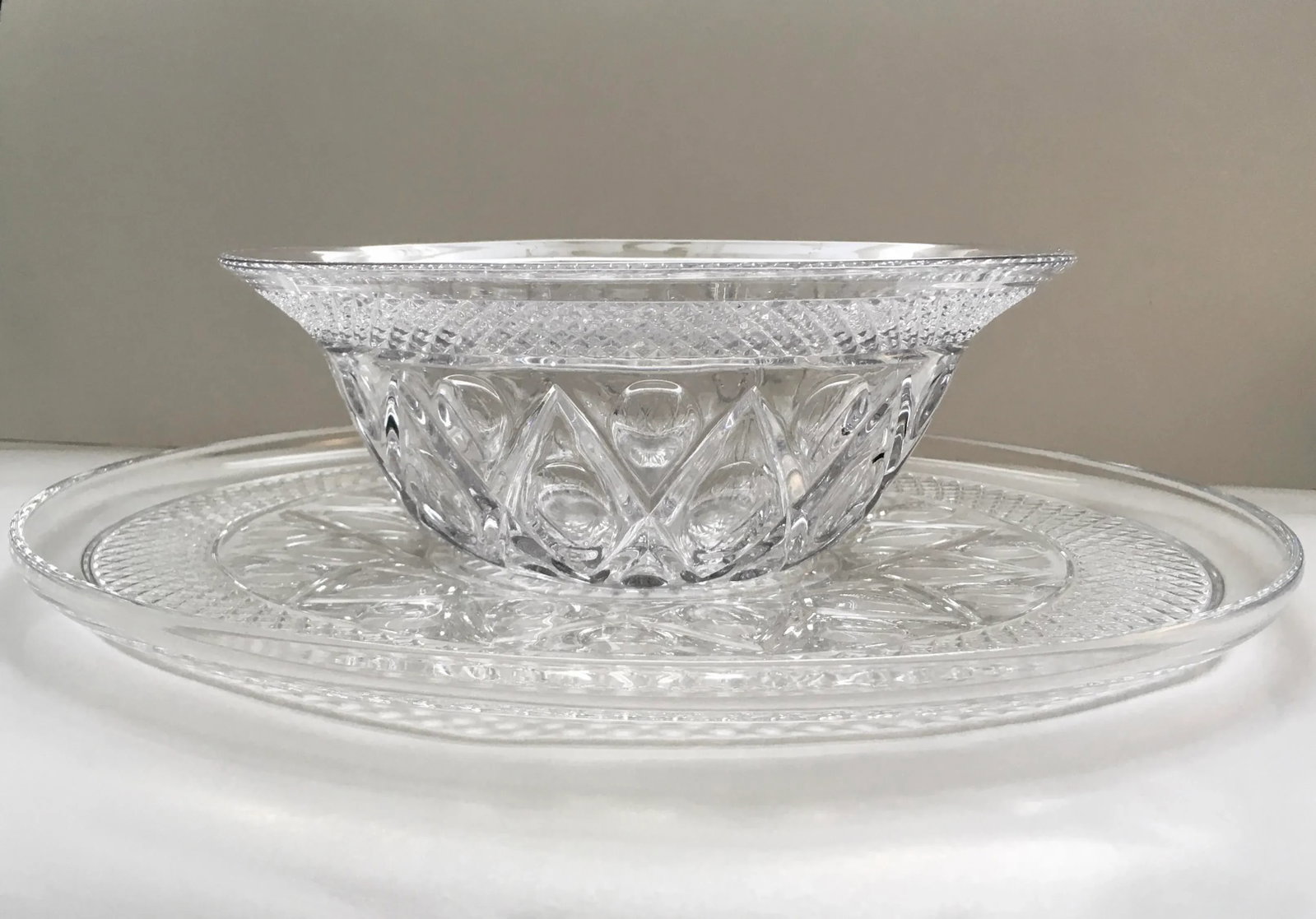 1940s Imperial Glass Company "Cape Cod" Salad Bowl & Sandwich Platter Set- 2 Pieces - 13