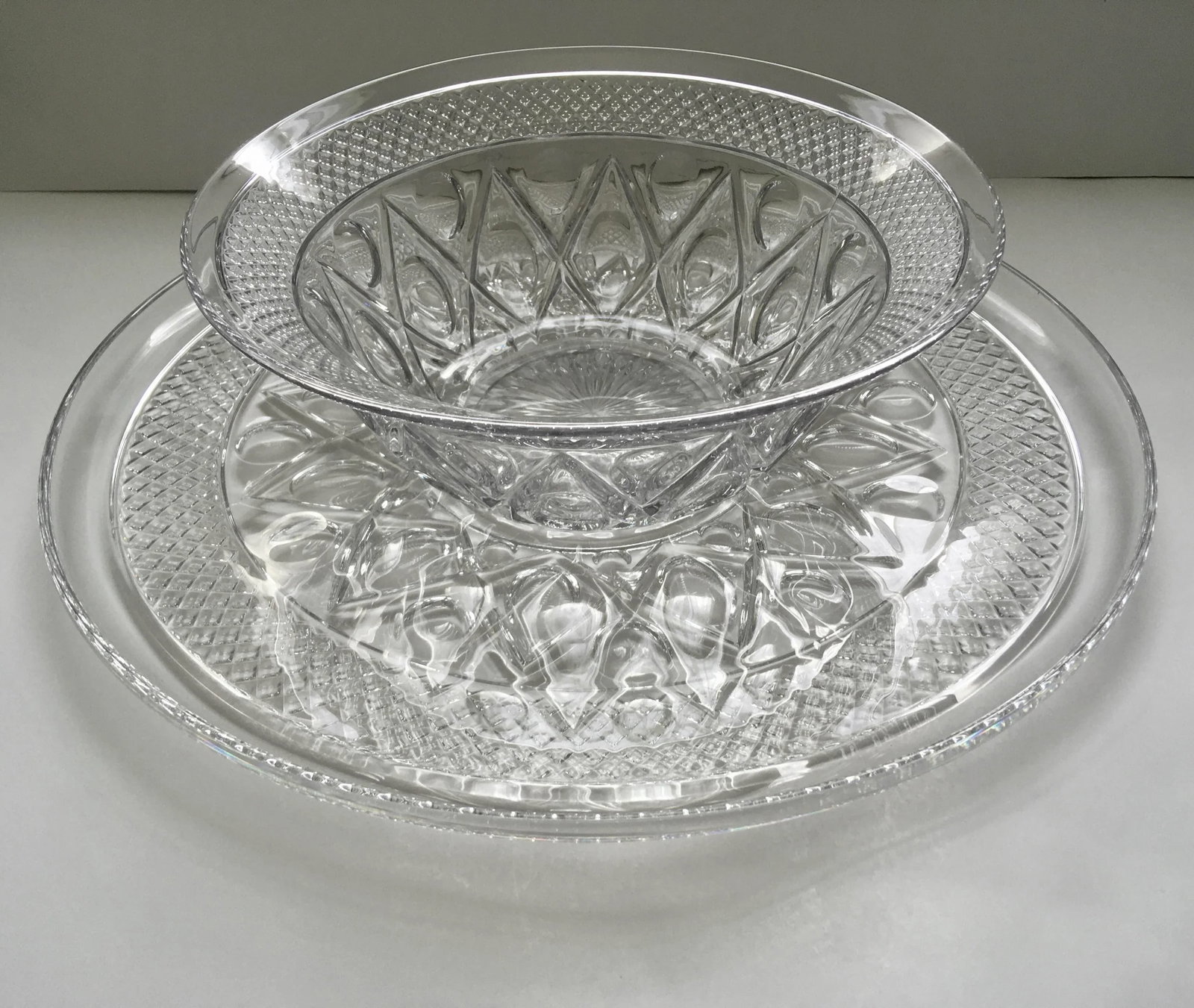 1940s Imperial Glass Company "Cape Cod" Salad Bowl & Sandwich Platter Set- 2 Pieces - 8