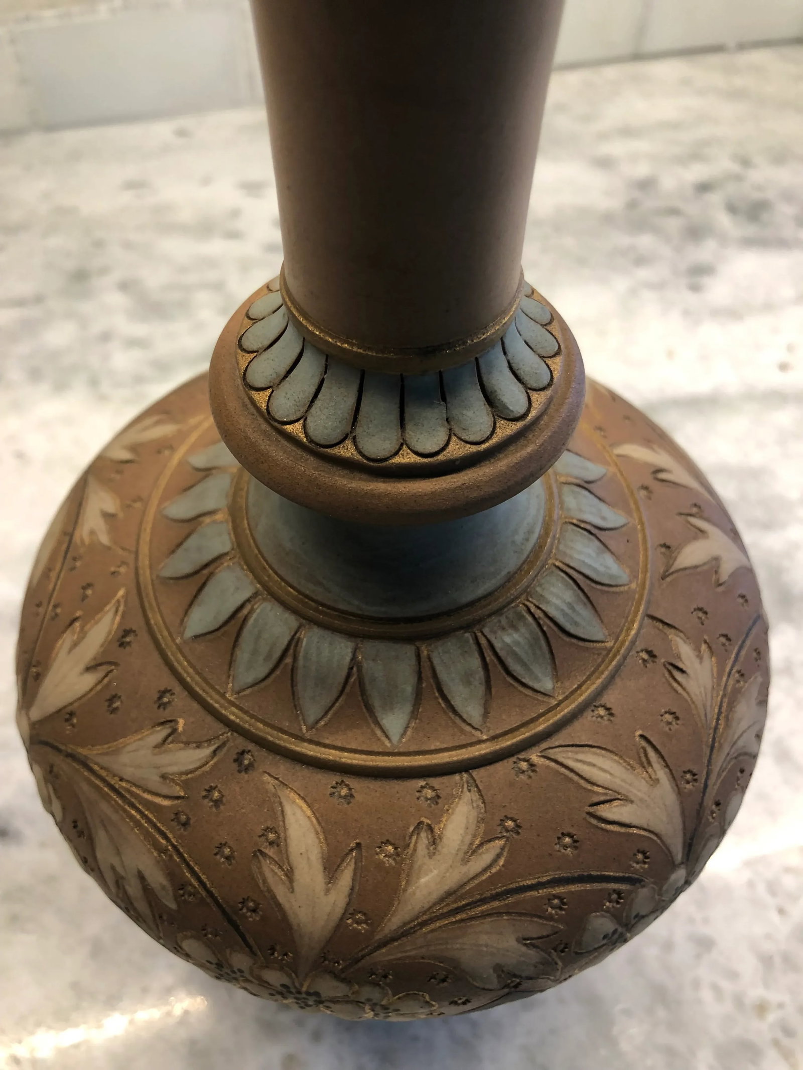 Antique 1890 Doulton Lambeth Silicon Vase - 3
