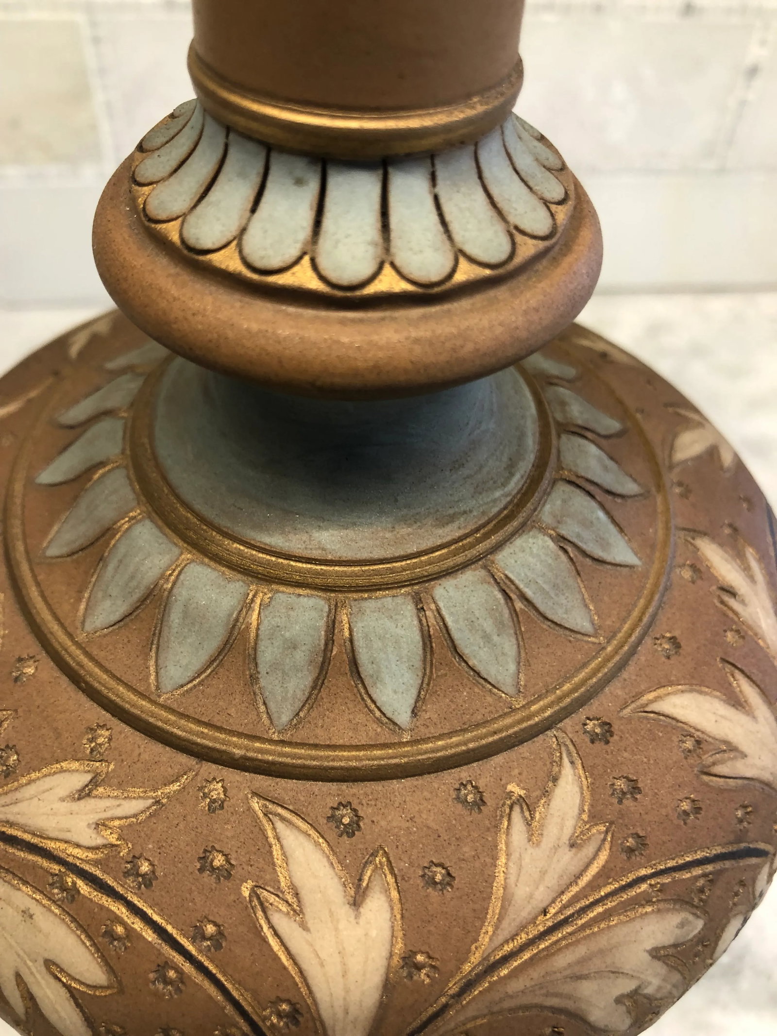 Antique 1890 Doulton Lambeth Silicon Vase - 5