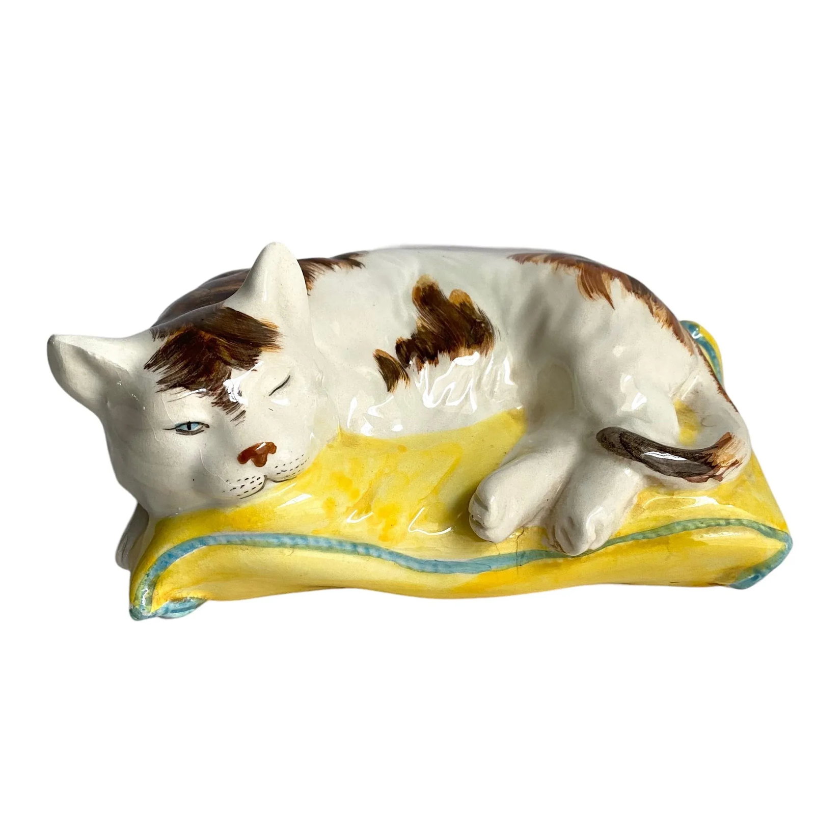 Vintage Italian Calico Cat Sleeping on Pillow Ceramic Hand Painted Made in Italy - 12