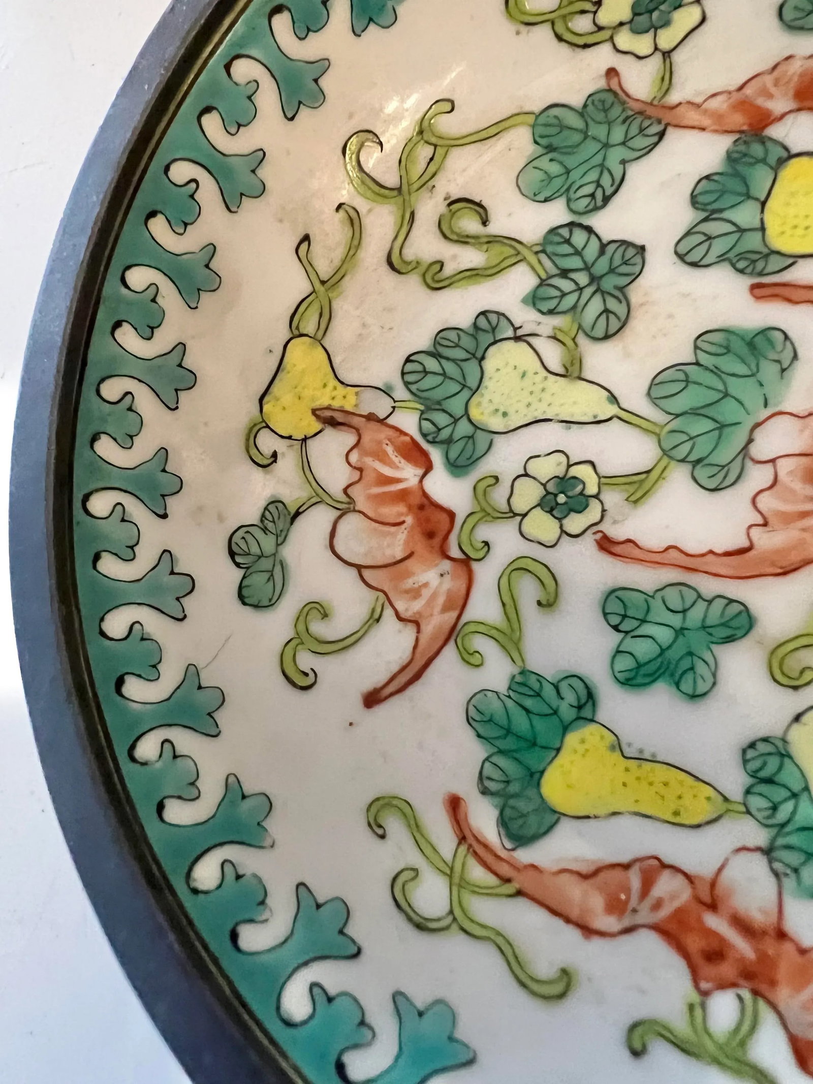 Mid Century Asian Porcelain Bowl Wrapped in Pewter - 4