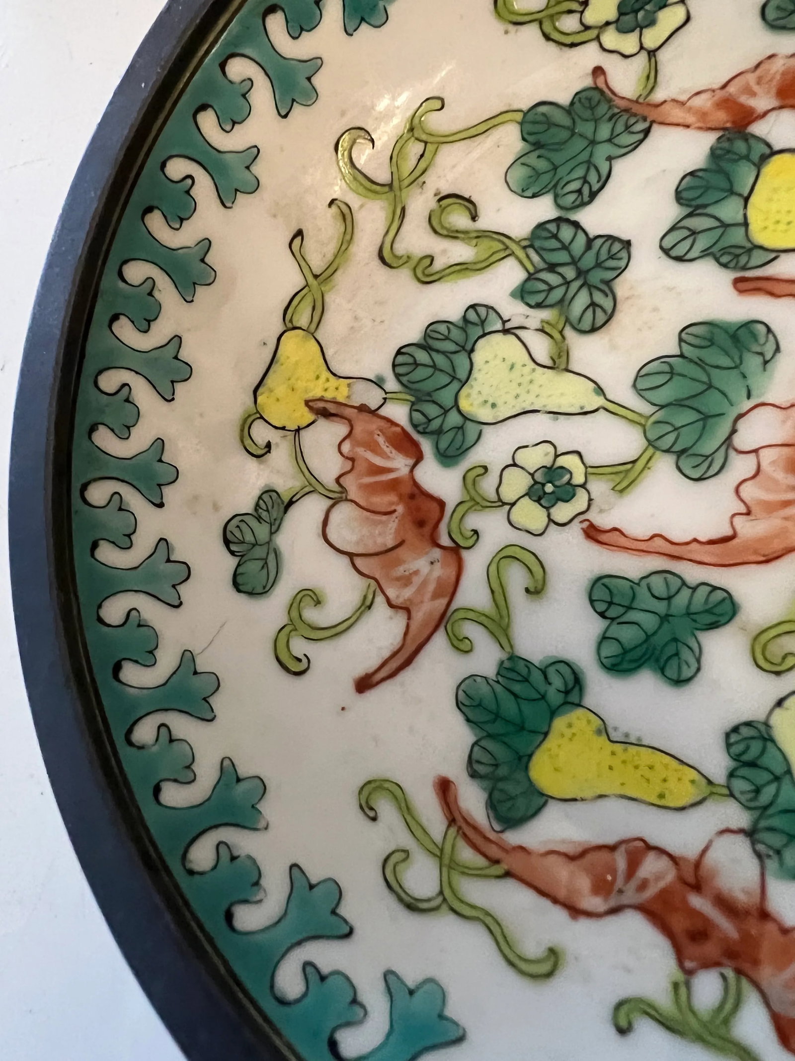 Mid Century Asian Porcelain Bowl Wrapped in Pewter - 6