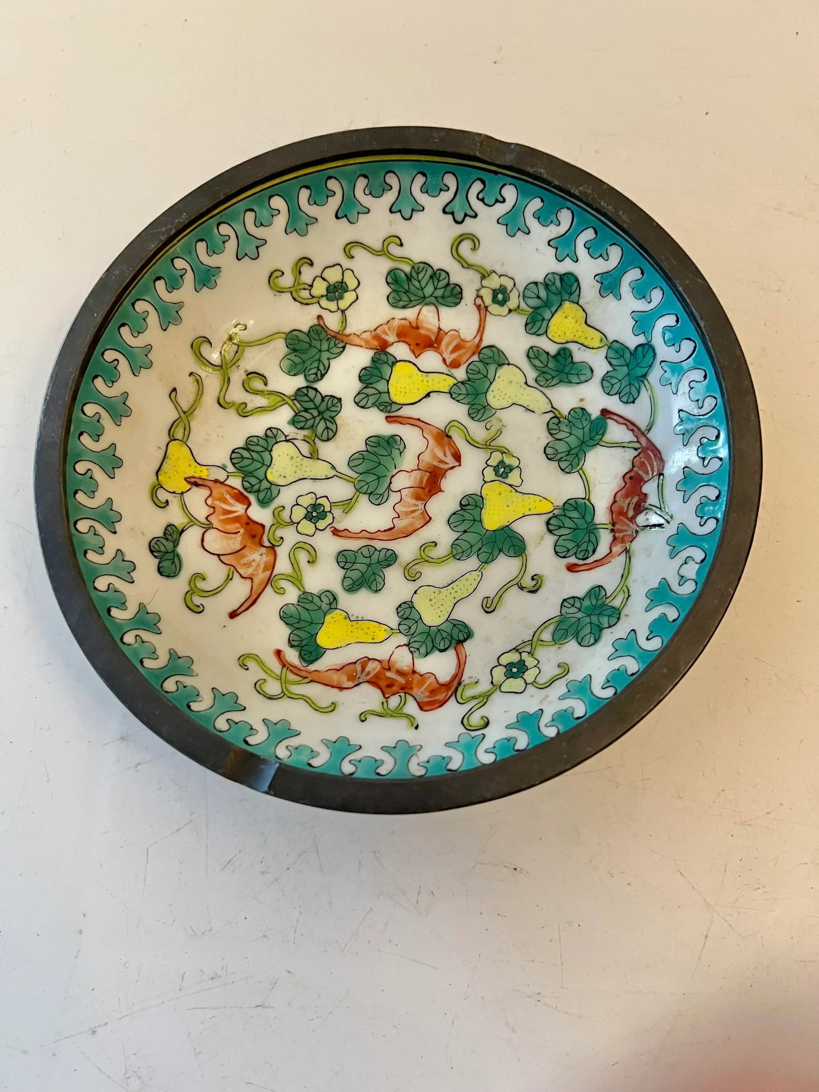 Mid Century Asian Porcelain Bowl Wrapped in Pewter - 7