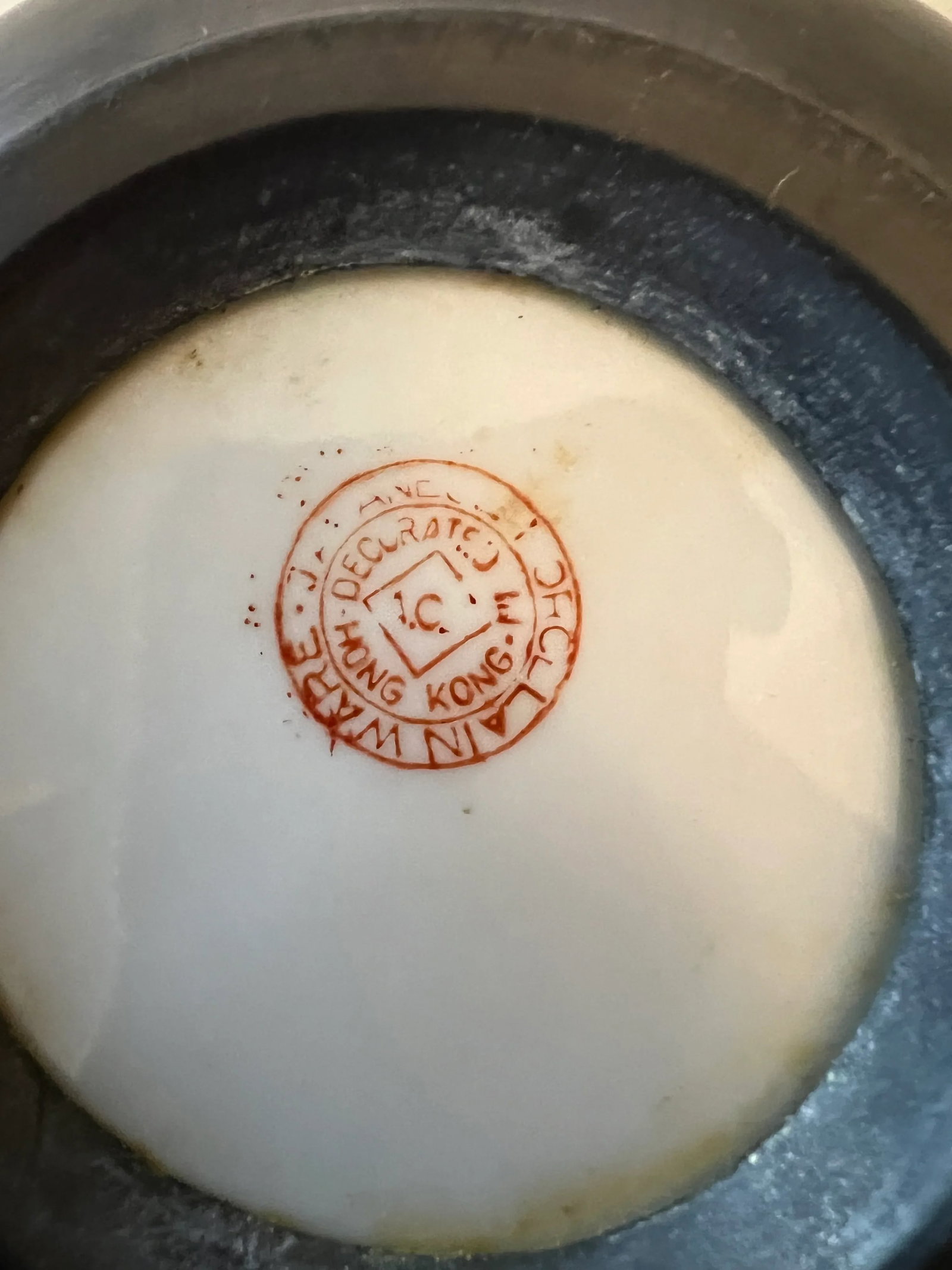 Mid Century Asian Porcelain Bowl Wrapped in Pewter - 8
