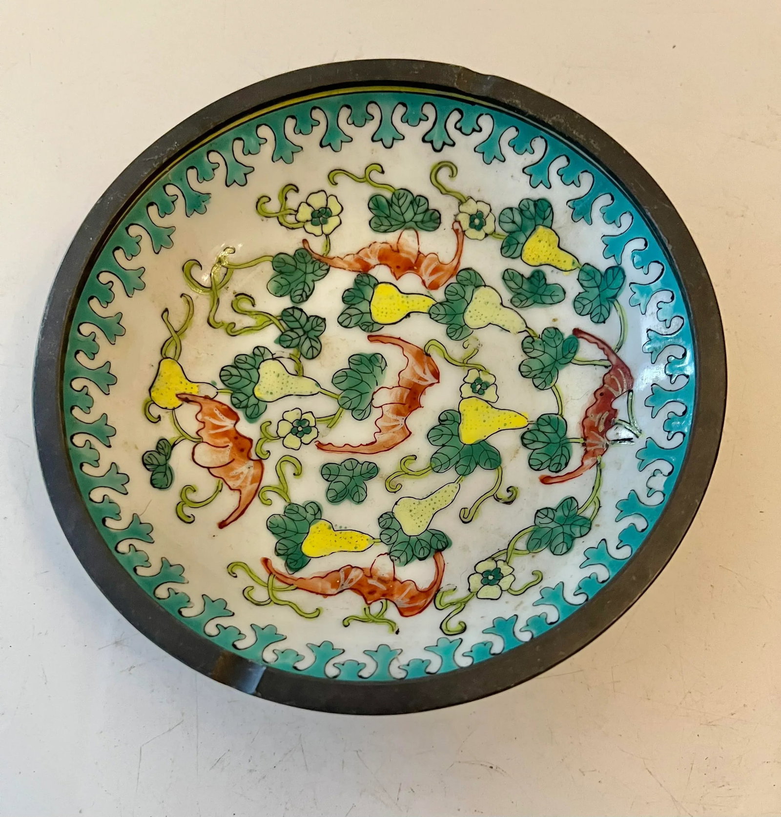 Mid Century Asian Porcelain Bowl Wrapped in Pewter - 9