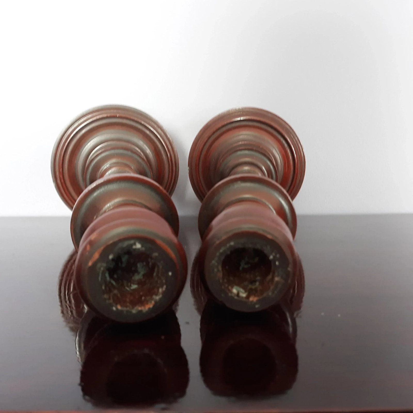 Mid 20th Century Tall Handcrafted Wooden Spindle Styled Candlestick Pair - 9