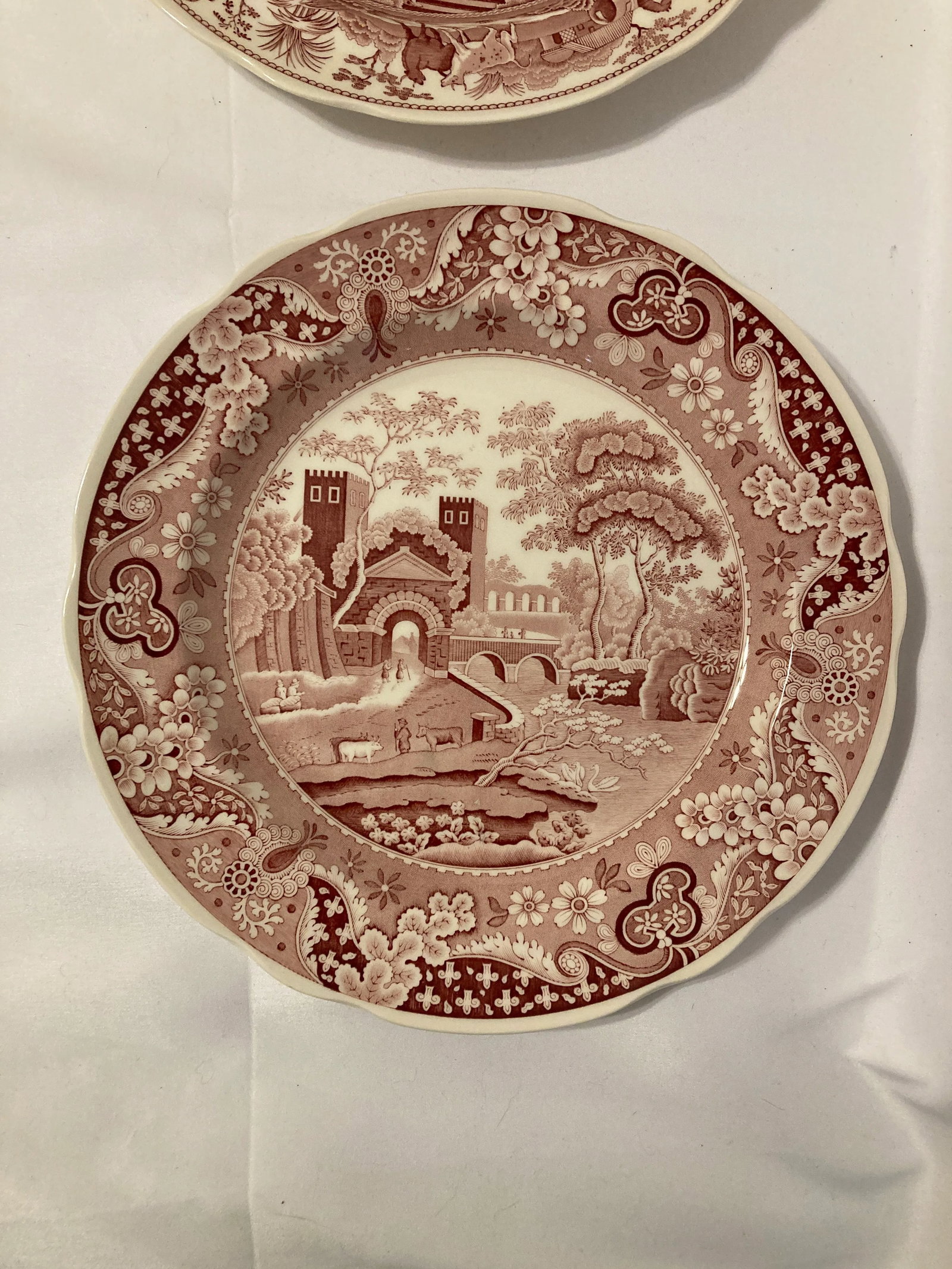 Spode Archive Collection Red Transferware Plates, Castle & Caramanian, Set of 2 - 2