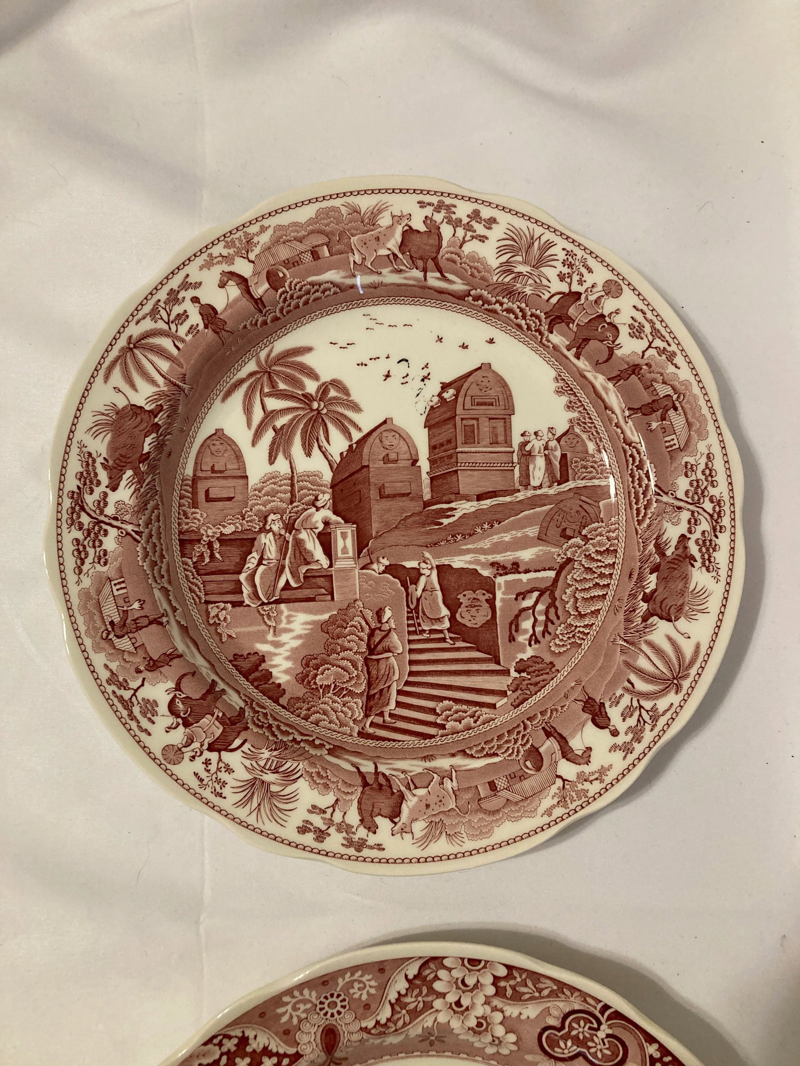 Spode Archive Collection Red Transferware Plates, Castle & Caramanian, Set of 2 - 3