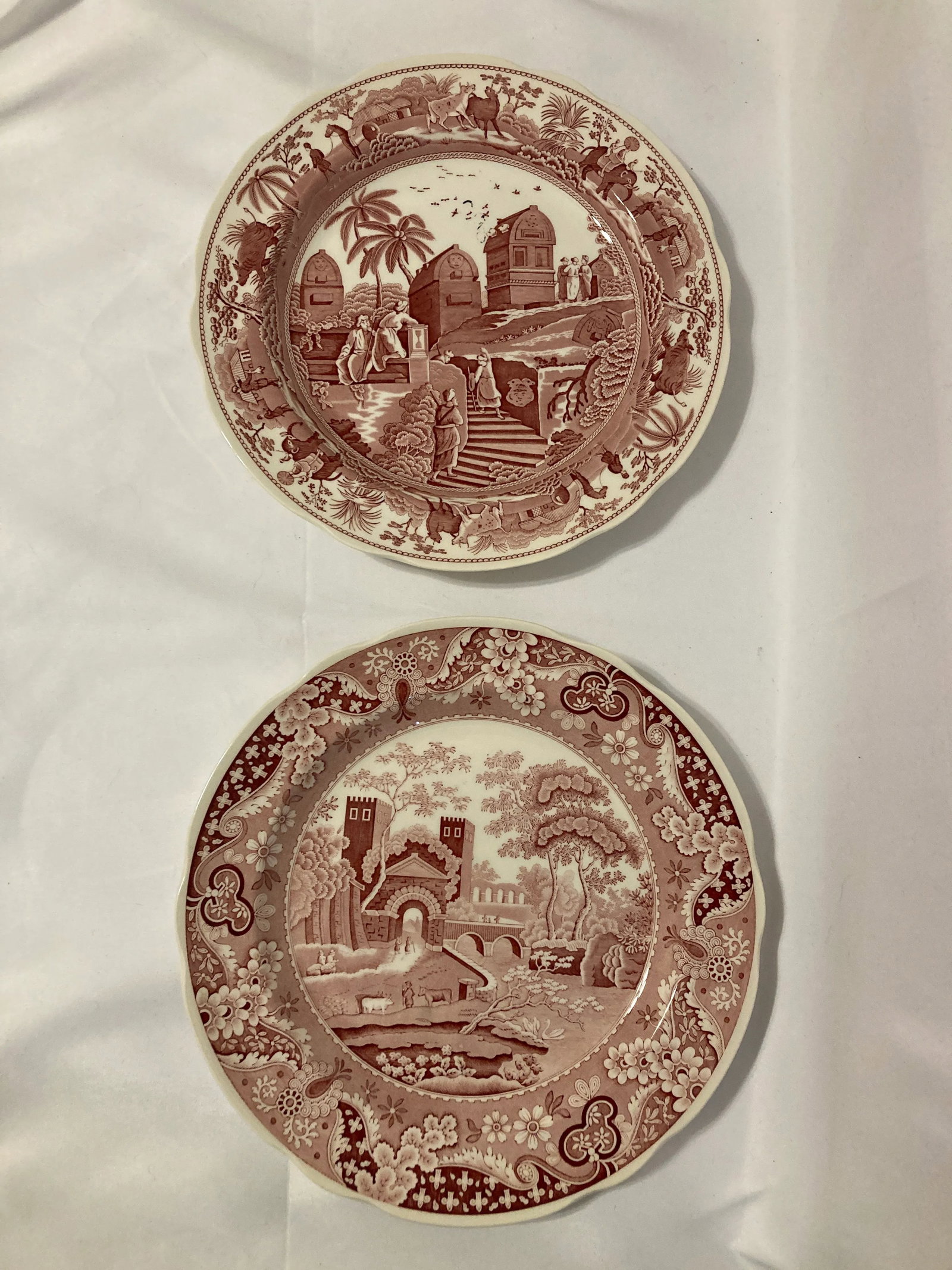 Spode Archive Collection Red Transferware Plates, Castle & Caramanian, Set of 2 - 6