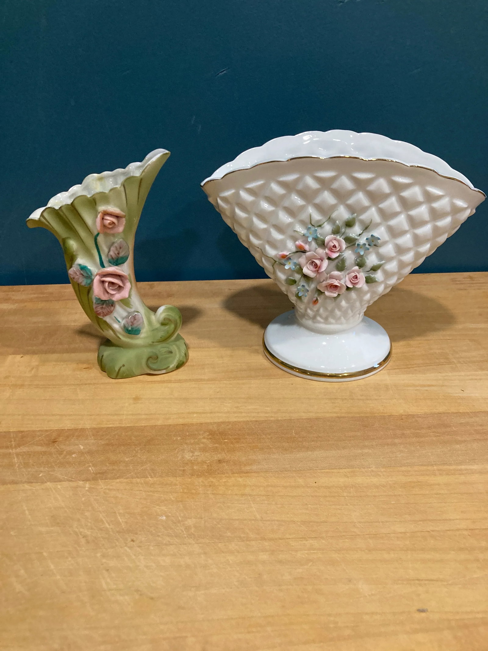 Vintage Lefton Ceramic Rose Vases- Set of 2 - 2