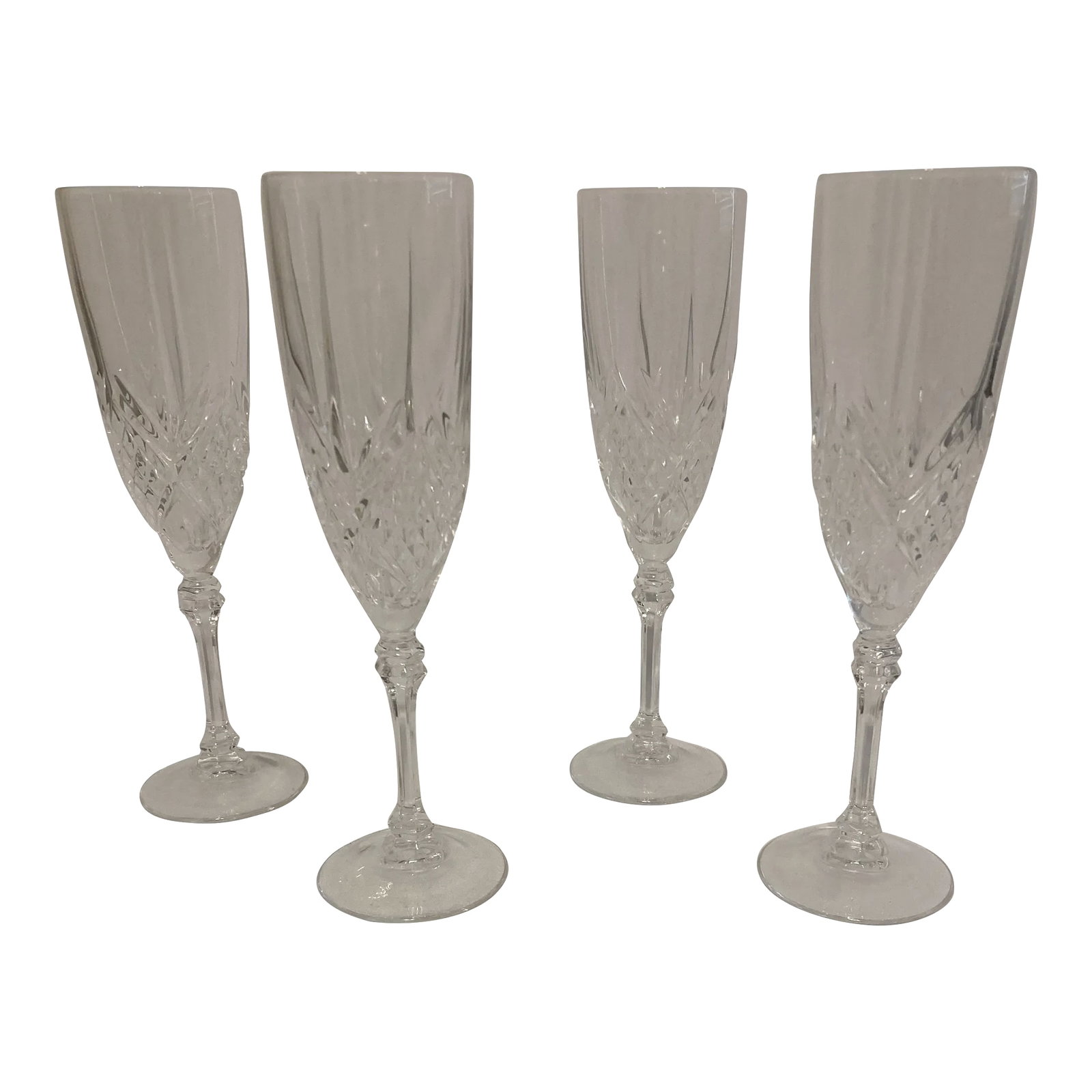 Vintage Champagne Flutes by Cristal D'Arques-Durand France, Set of 4: Very pretty set of 4 champagne flutes with lovely pattern detail on the bottom. Condition: Alterations: Original Condition Unaltered Imperfections: Some Imperfections Condition Notes: May have chips o