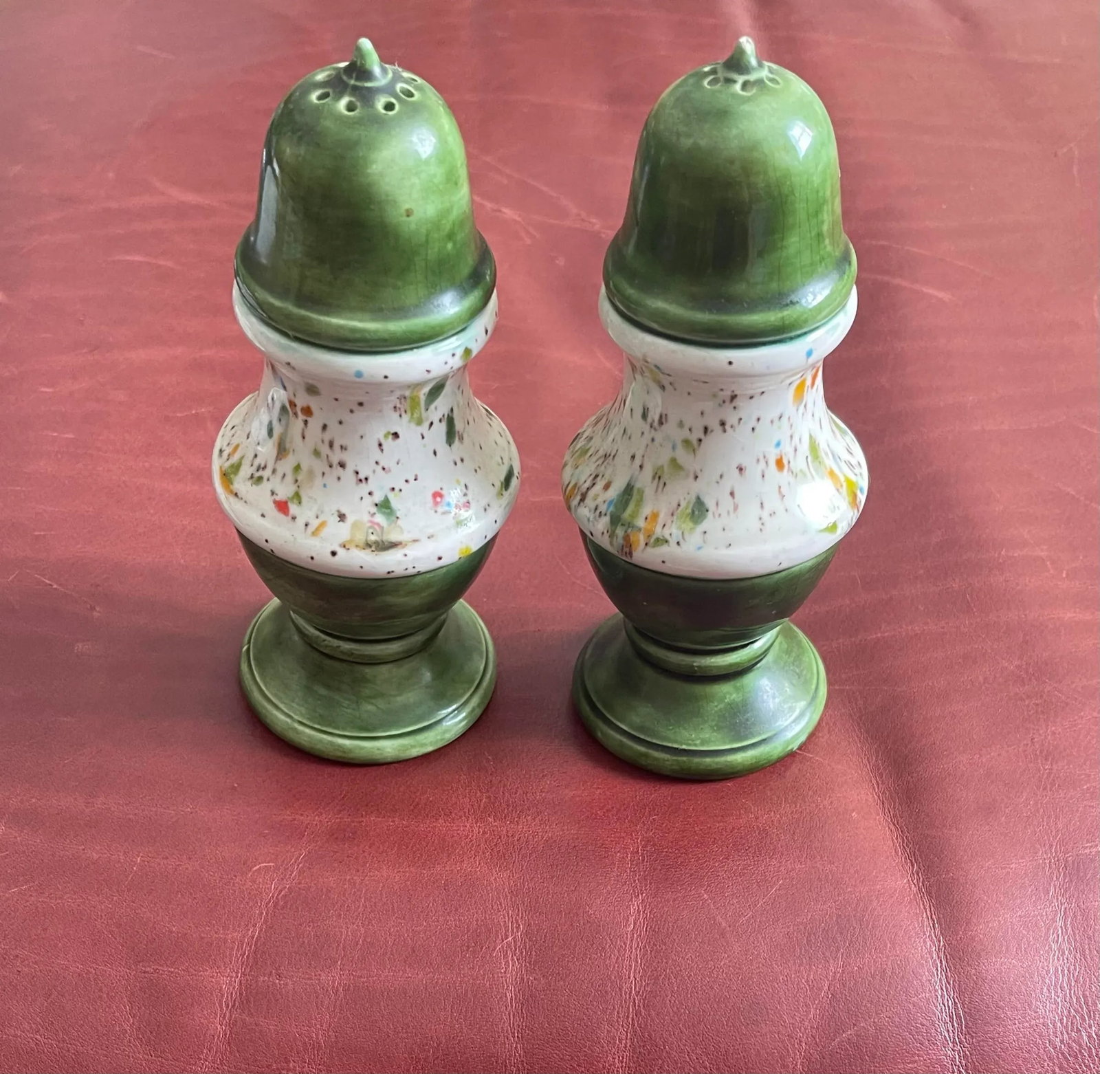 Vintage Green Multicolored Glaze Ceramic Salt & Pepper Shakers- a Pair - 10