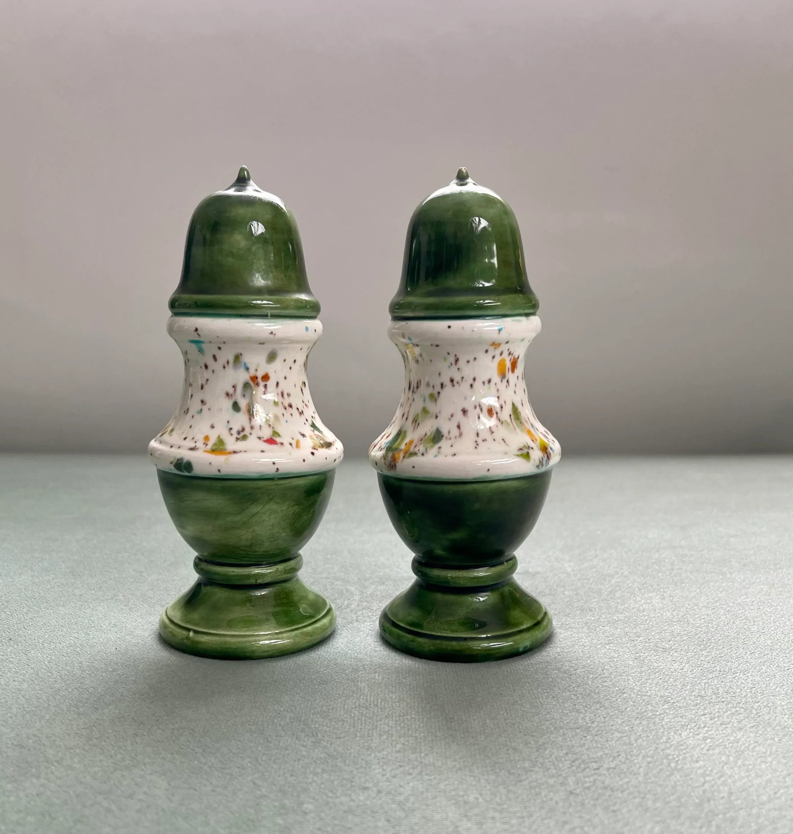 Vintage Green Multicolored Glaze Ceramic Salt & Pepper Shakers- a Pair - 2