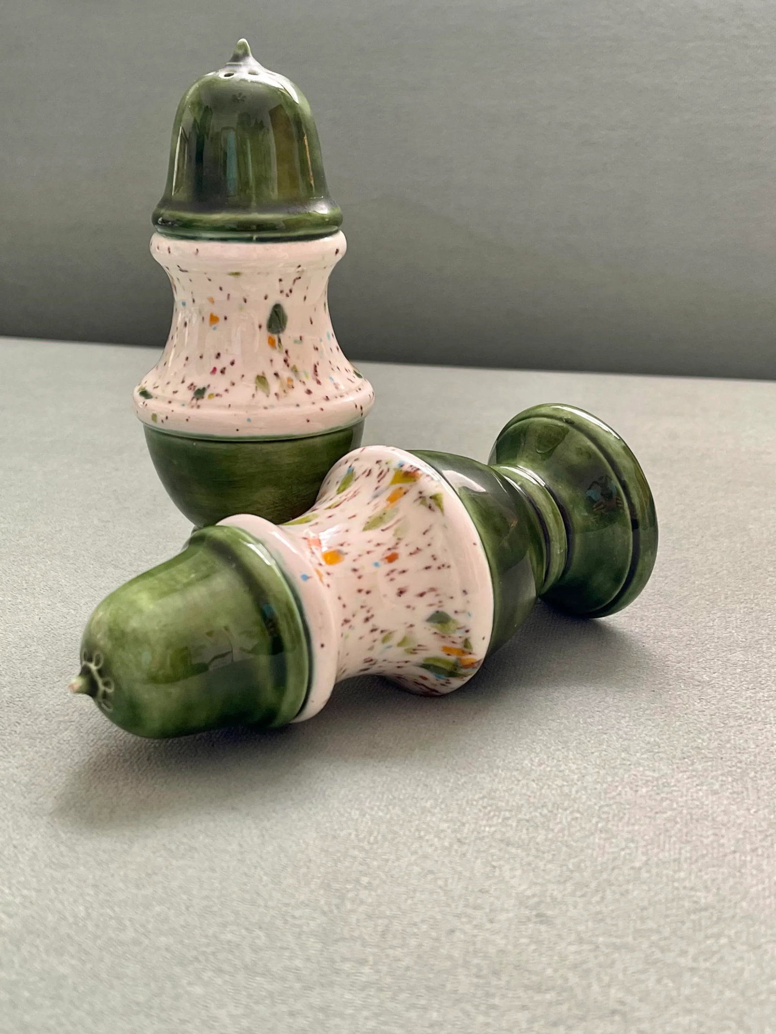 Vintage Green Multicolored Glaze Ceramic Salt & Pepper Shakers- a Pair - 3