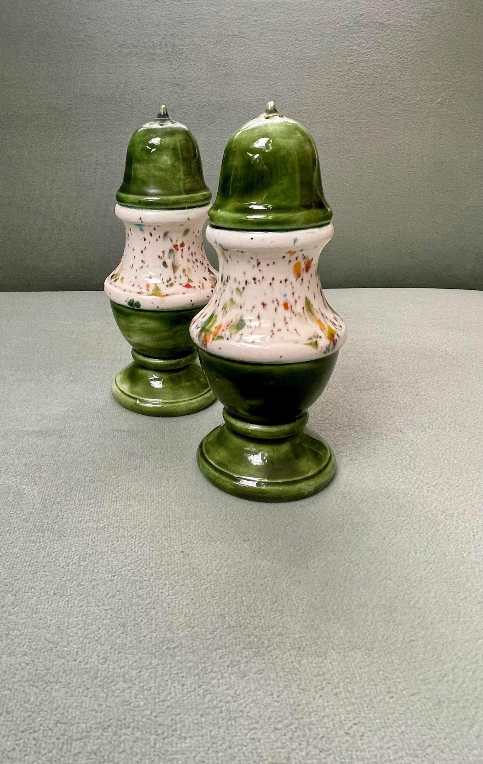 Vintage Green Multicolored Glaze Ceramic Salt & Pepper Shakers- a Pair - 4