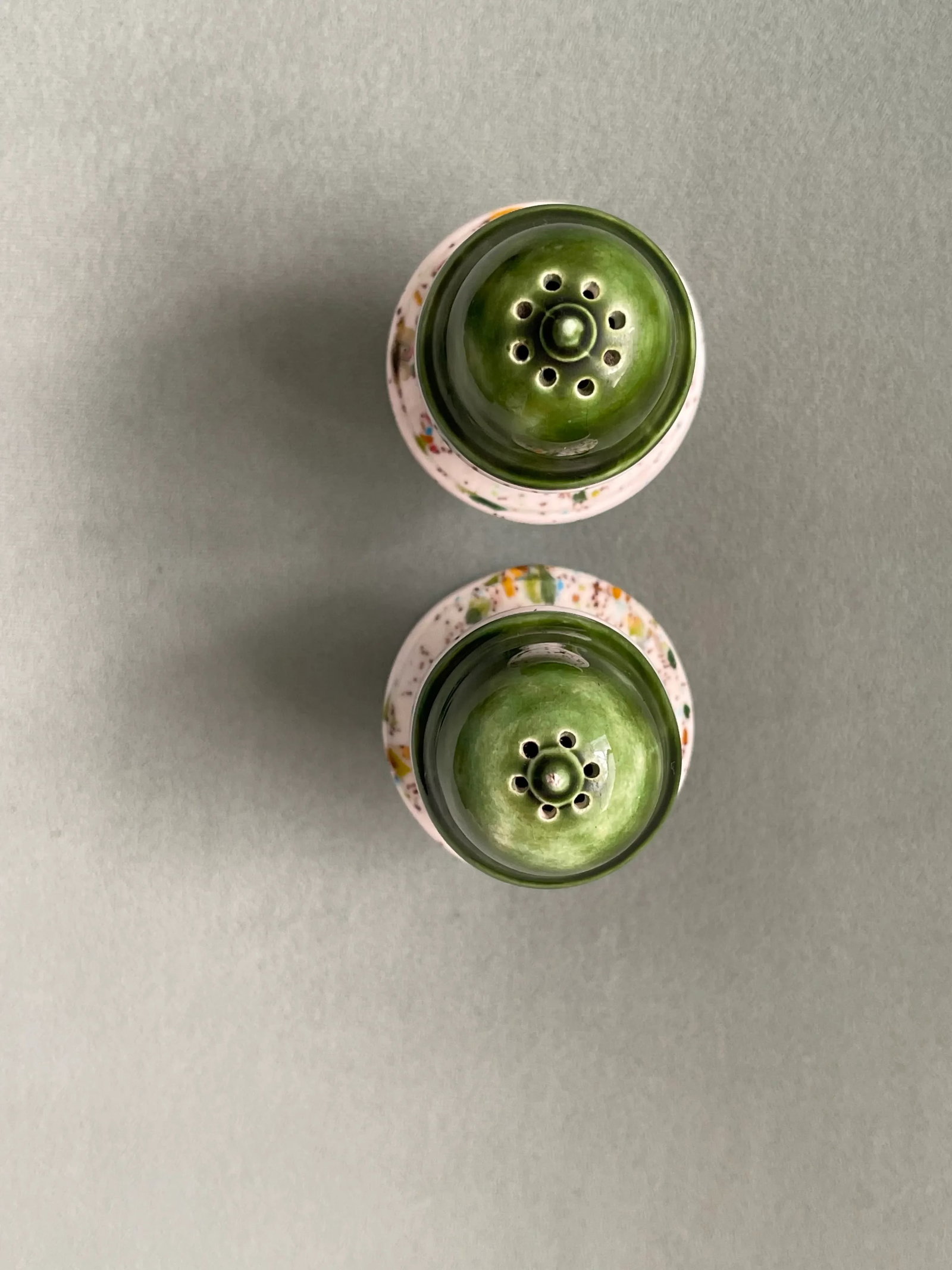 Vintage Green Multicolored Glaze Ceramic Salt & Pepper Shakers- a Pair - 5