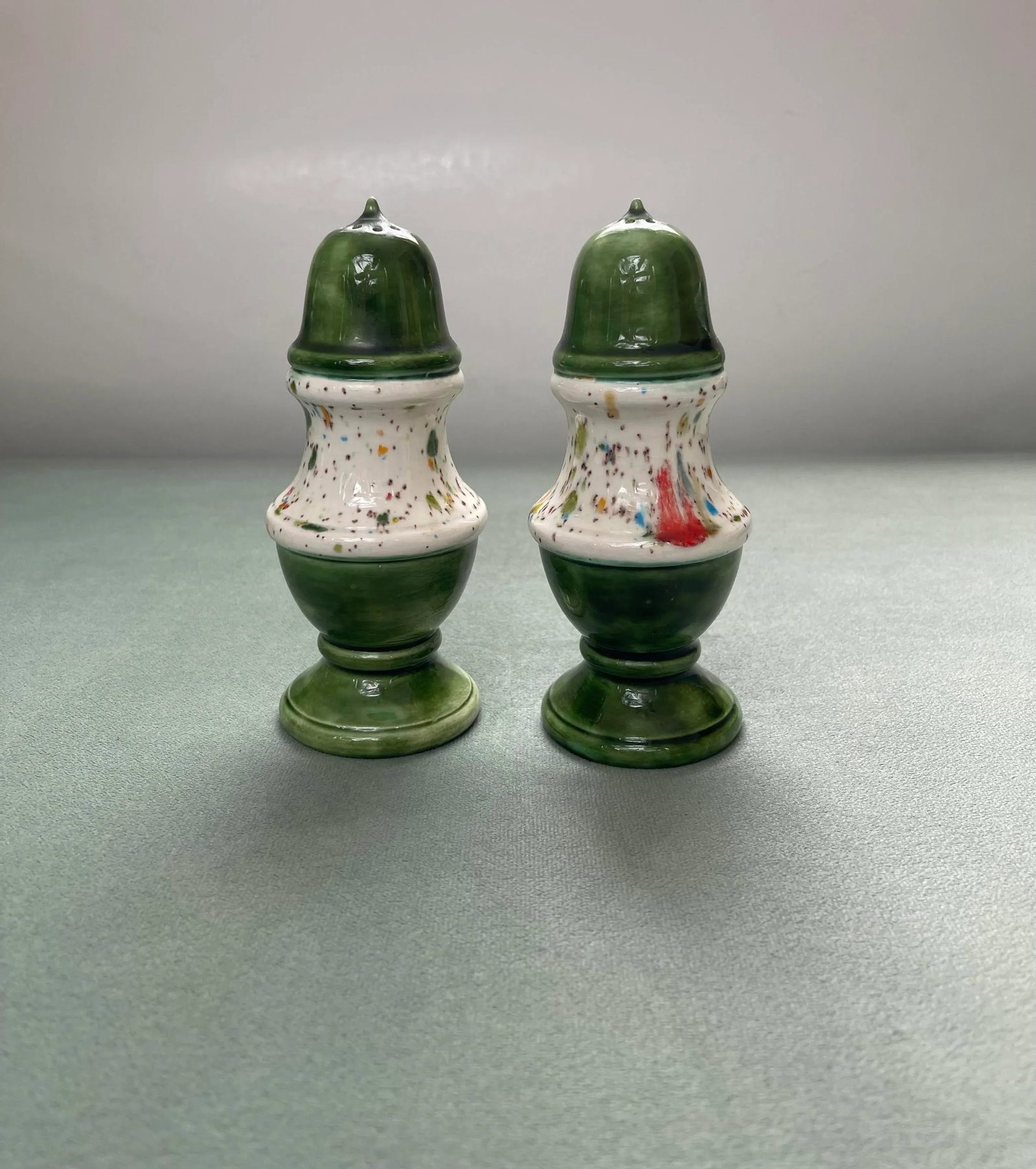 Vintage Green Multicolored Glaze Ceramic Salt & Pepper Shakers- a Pair - 6