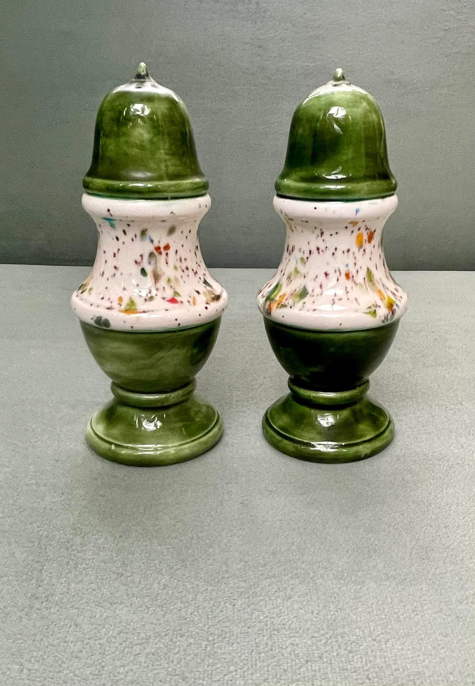 Vintage Green Multicolored Glaze Ceramic Salt & Pepper Shakers- a Pair - 7