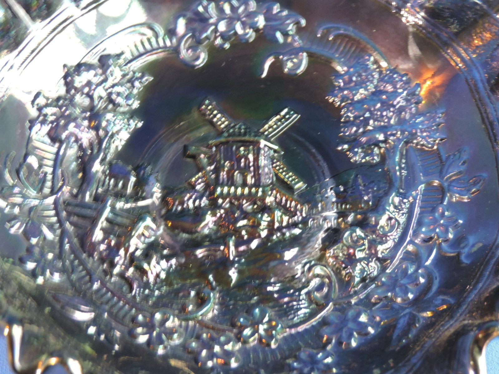 Vintage 50's Imperial Glass Co. Smokey Amethyst Carnival Glass Windmill Bowl - 2