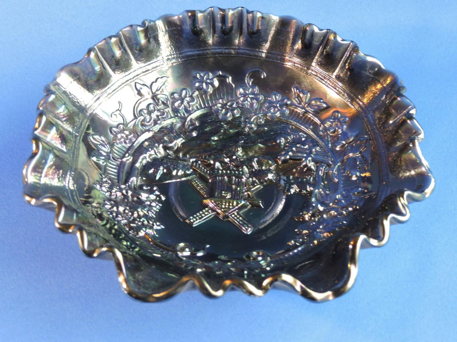 Vintage 50's Imperial Glass Co. Smokey Amethyst Carnival Glass Windmill Bowl - 5
