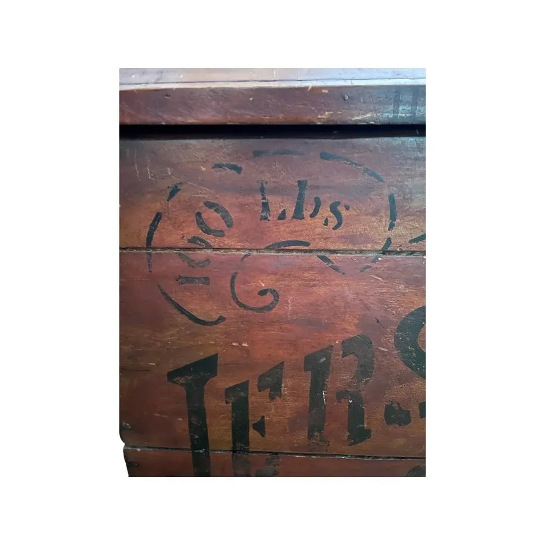 Large Antique Primitive "Jersey Coffee" 100 Lb Storage Bin, Original Paint - 5