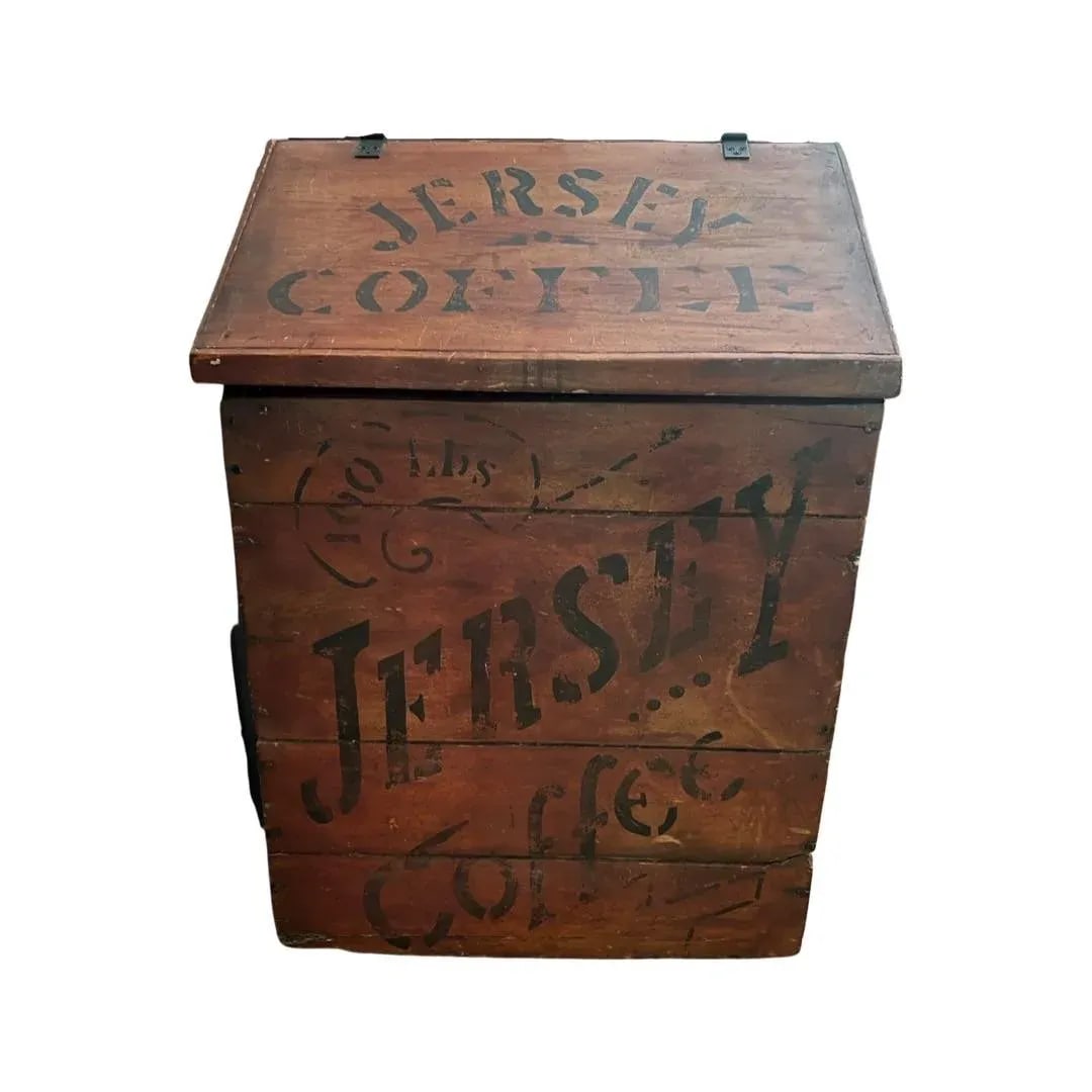 Large Antique Primitive "Jersey Coffee" 100 Lb Storage Bin, Original Paint - 9