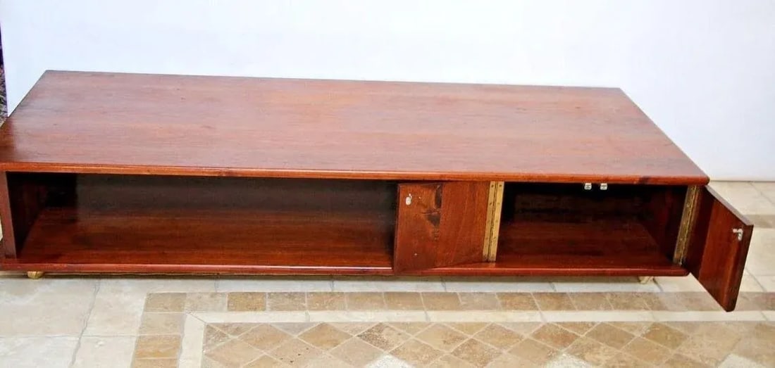 1960s Vintage Mid Century Modern Coffee Table With Cabinet on Rollers Custom Made - 3