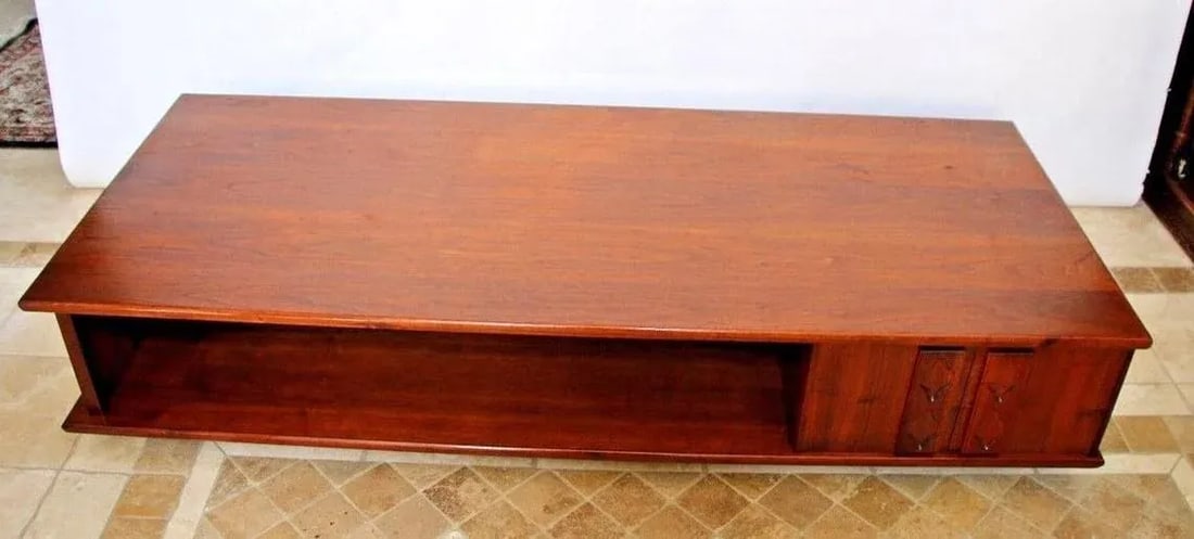 1960s Vintage Mid Century Modern Coffee Table With Cabinet on Rollers Custom Made - 7