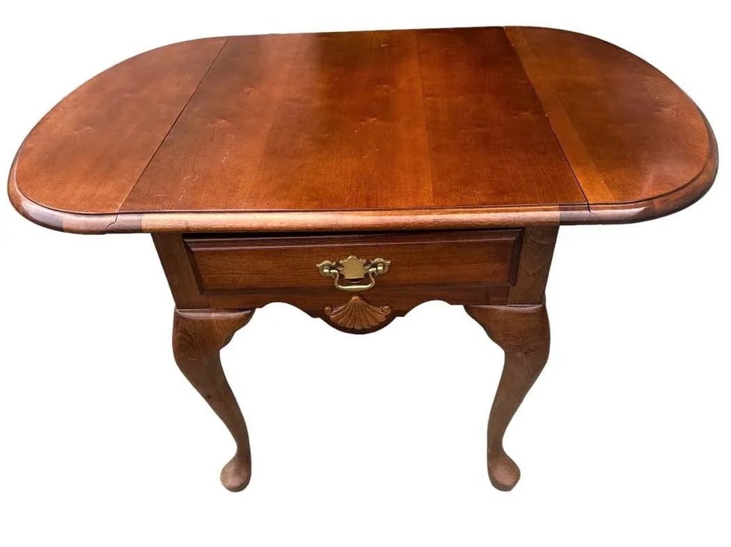Solid Cherry Wood Drop Leaf Queen Anne Side Table by American Drew - Vintage Late 20th Century - 7