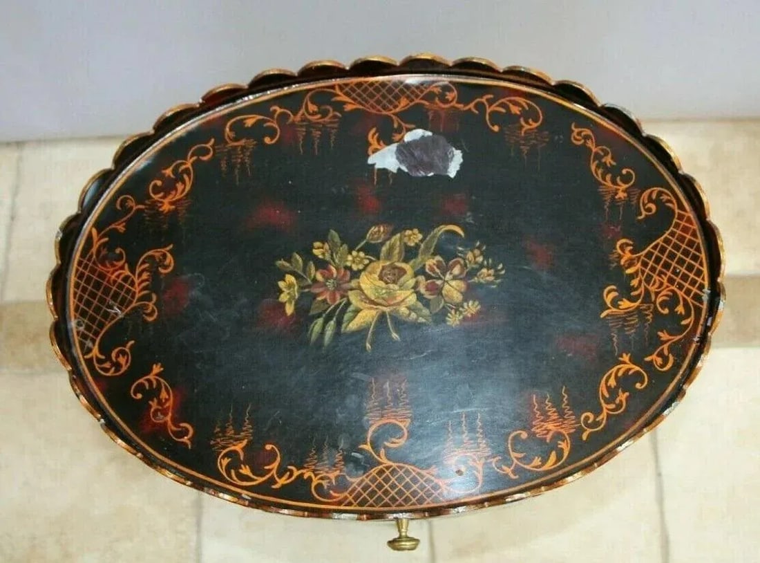 1990s Maitland Smith Table English Regency Metal Black Painted Two Tier Drawer Rare - 5