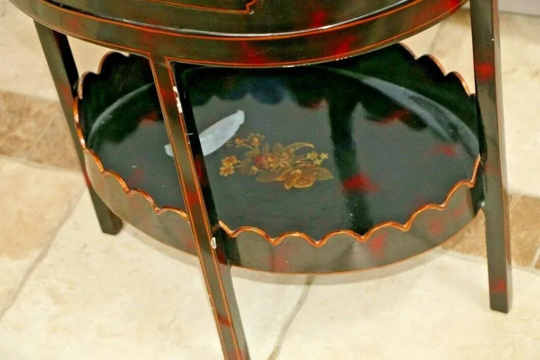 1990s Maitland Smith Table English Regency Metal Black Painted Two Tier Drawer Rare - 6