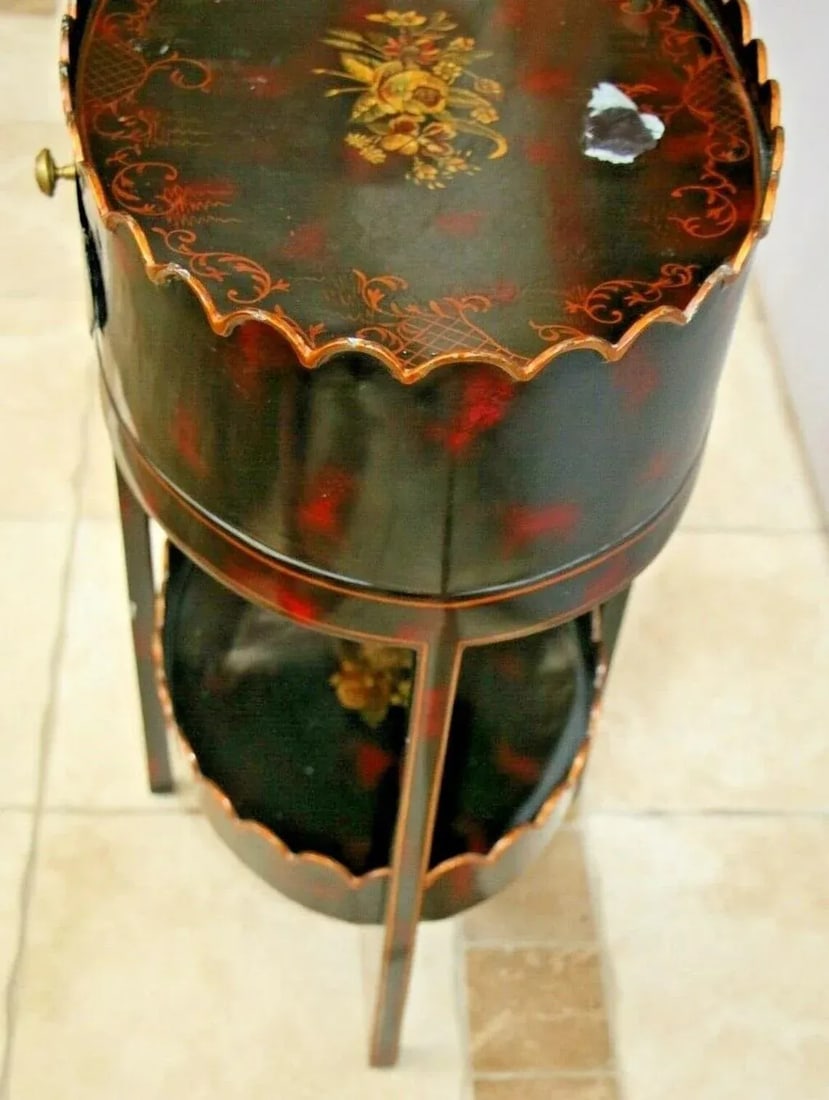 1990s Maitland Smith Table English Regency Metal Black Painted Two Tier Drawer Rare - 7